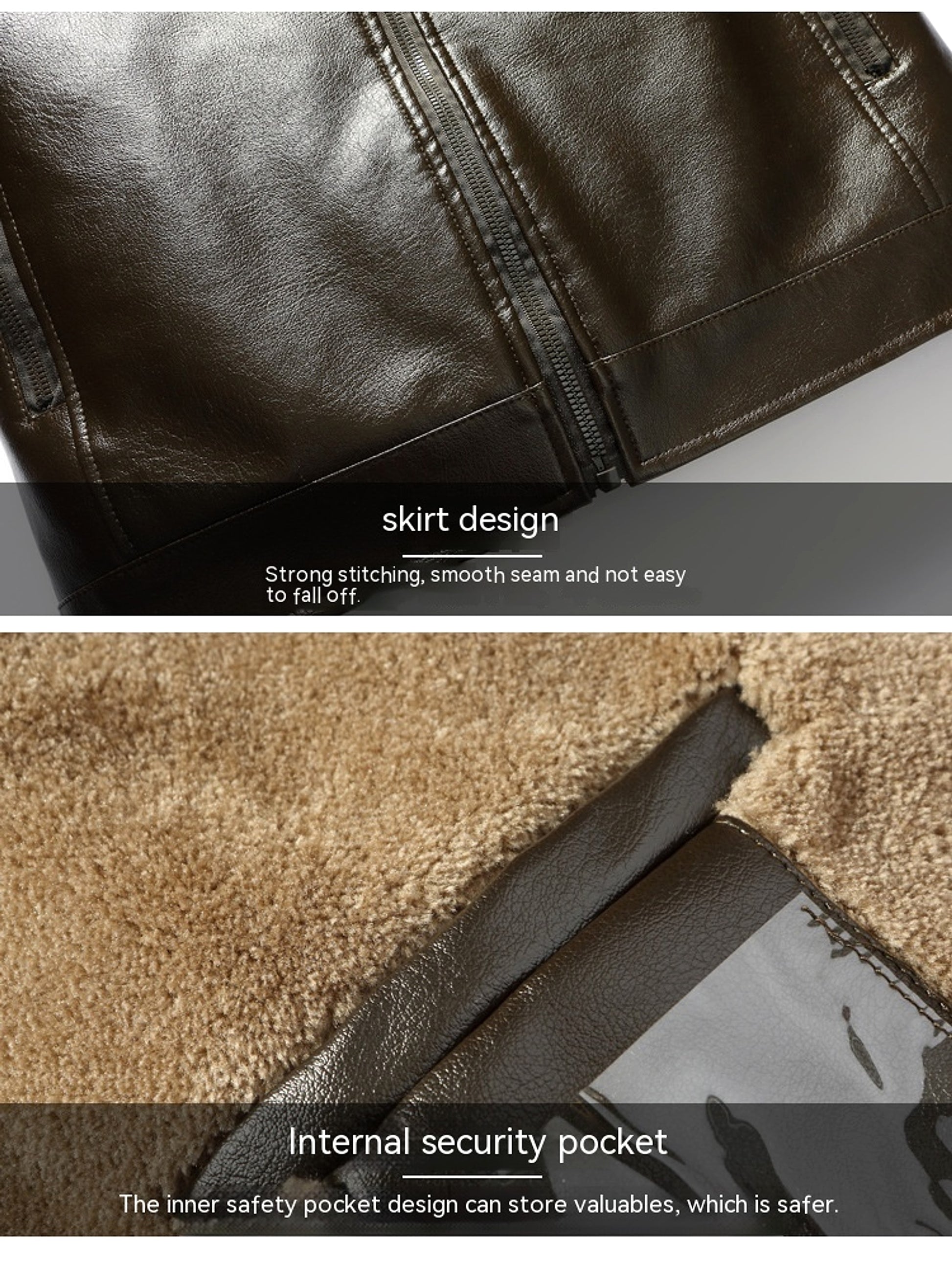 Men's Fashion Casual Polo Collar Fleece-lined Thickened Leather Jacket Coat - enhanced image 10