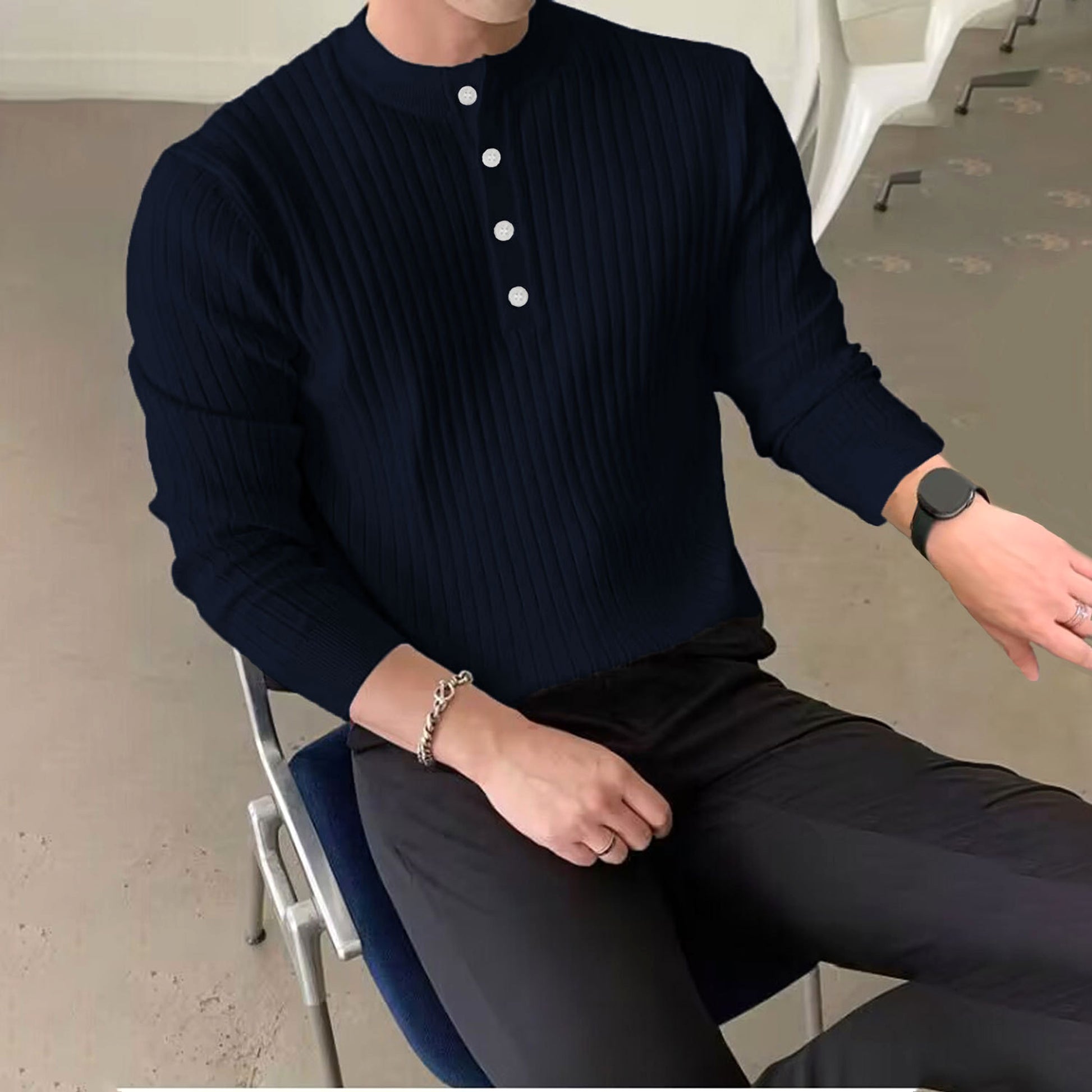 Men's Half-high Collar Button Sweater - enhanced image 10