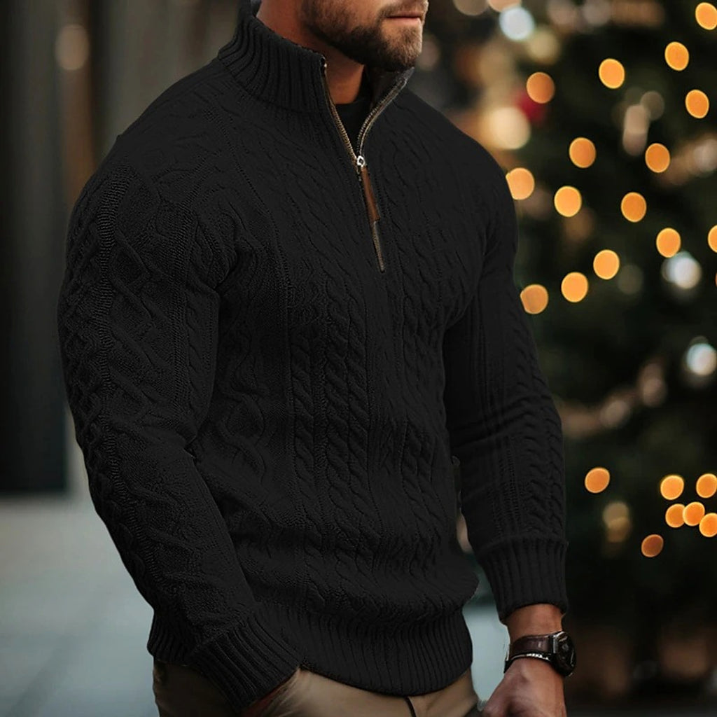 Men's Knitwear Half Zipper Coat Solid Color Twisted Thickened Sweater - enhanced image 10