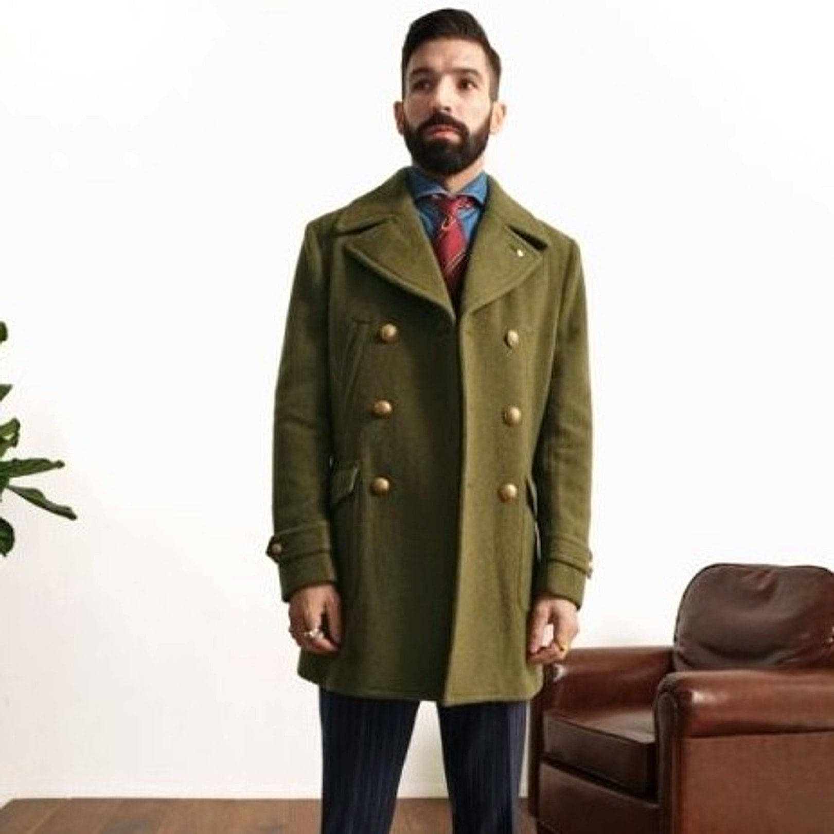 A1. Men's Mid-length Long Sleeve Woolen Coat - enhanced image 10