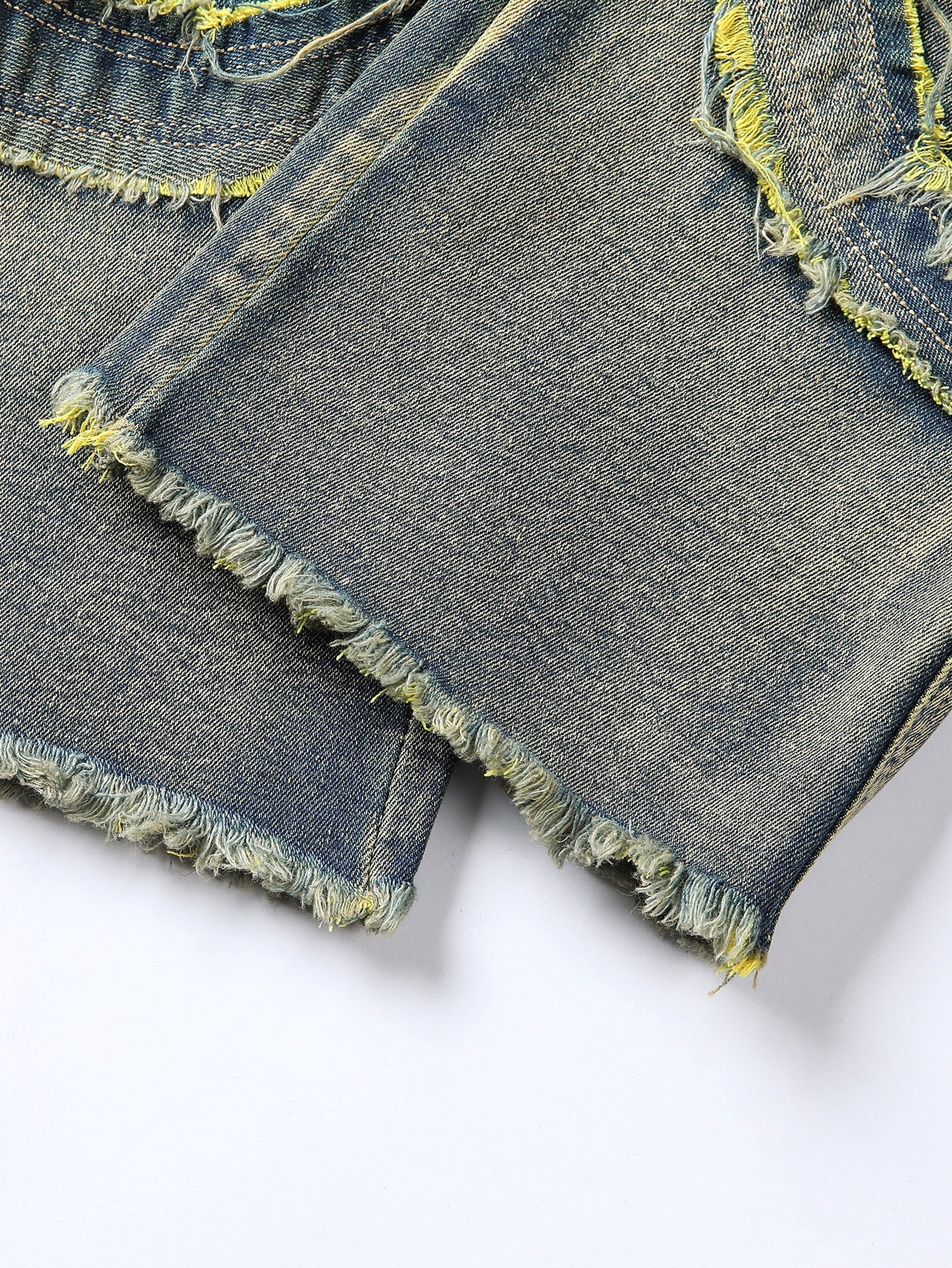 Men's Patchwork Fringe Slightly Flared Stretch Jeans - enhanced image 10
