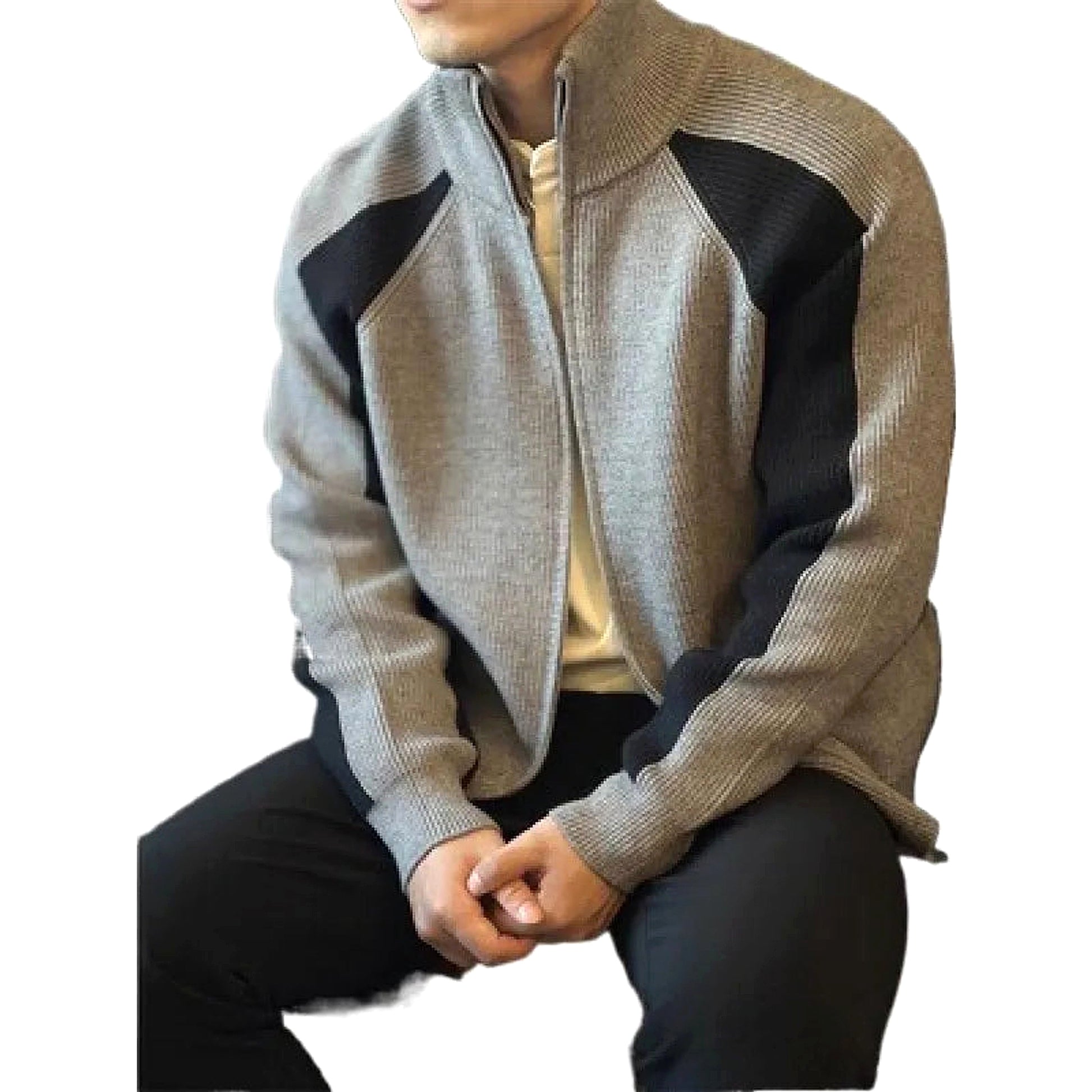 Men's Plus Size  Color Block Ribbed Knit Zip-Up Cardigan - enhanced image 10