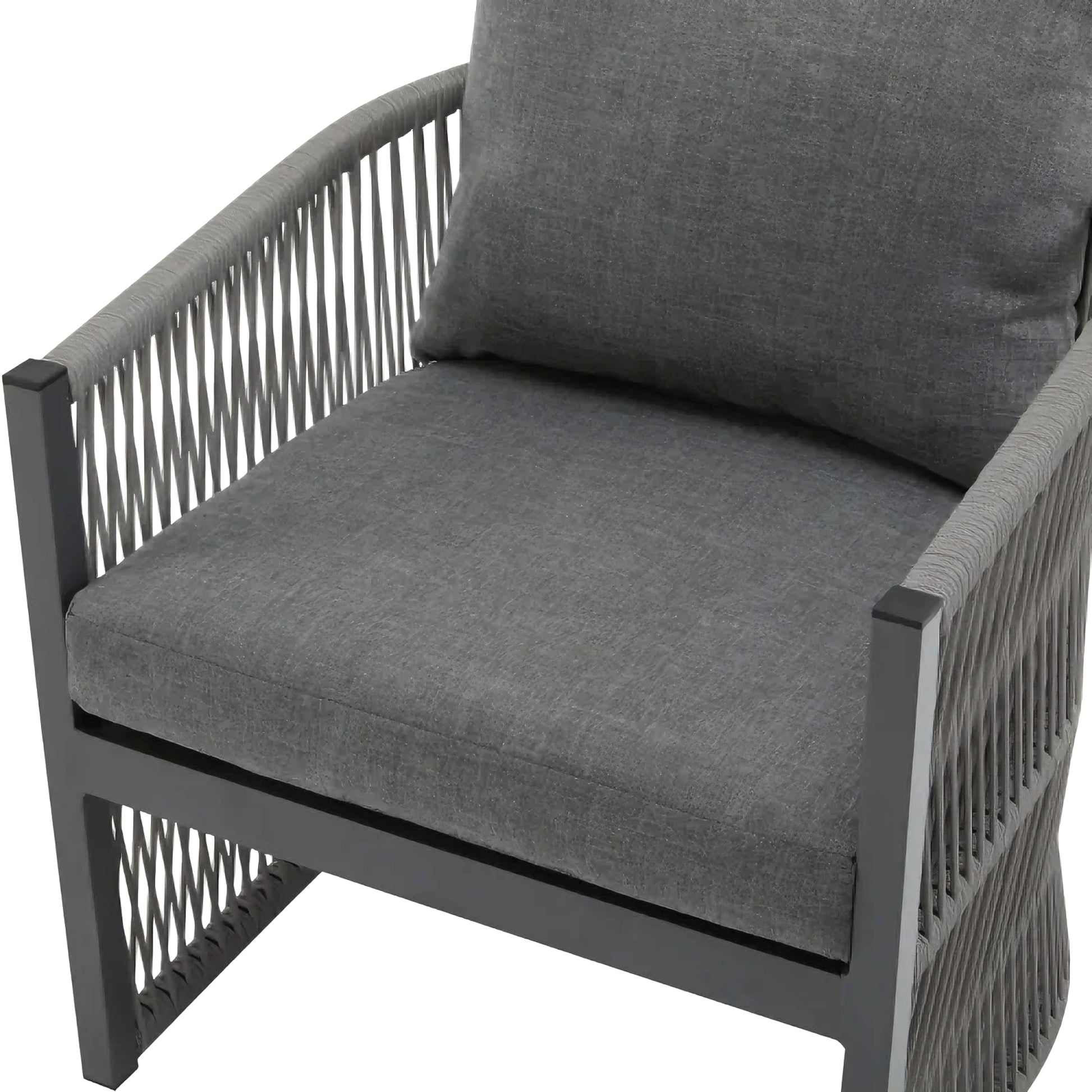 LuneluX_Home – Curved Rope-Weave Lounge Chair (Gray & Natural Beige) - enhanced image 10