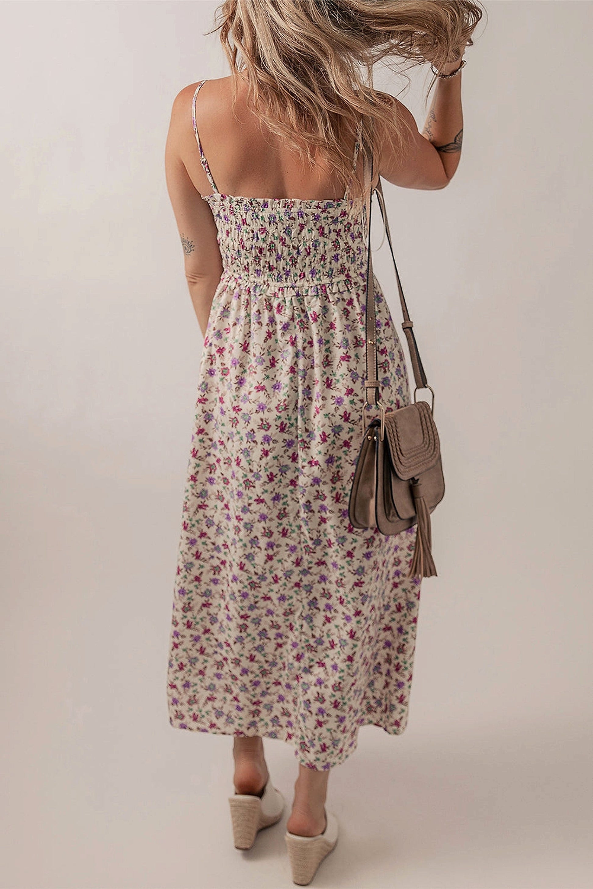 Multicolour Bohemian Ditsy Floral Smocked Fit Flare Sundress - enhanced image 10