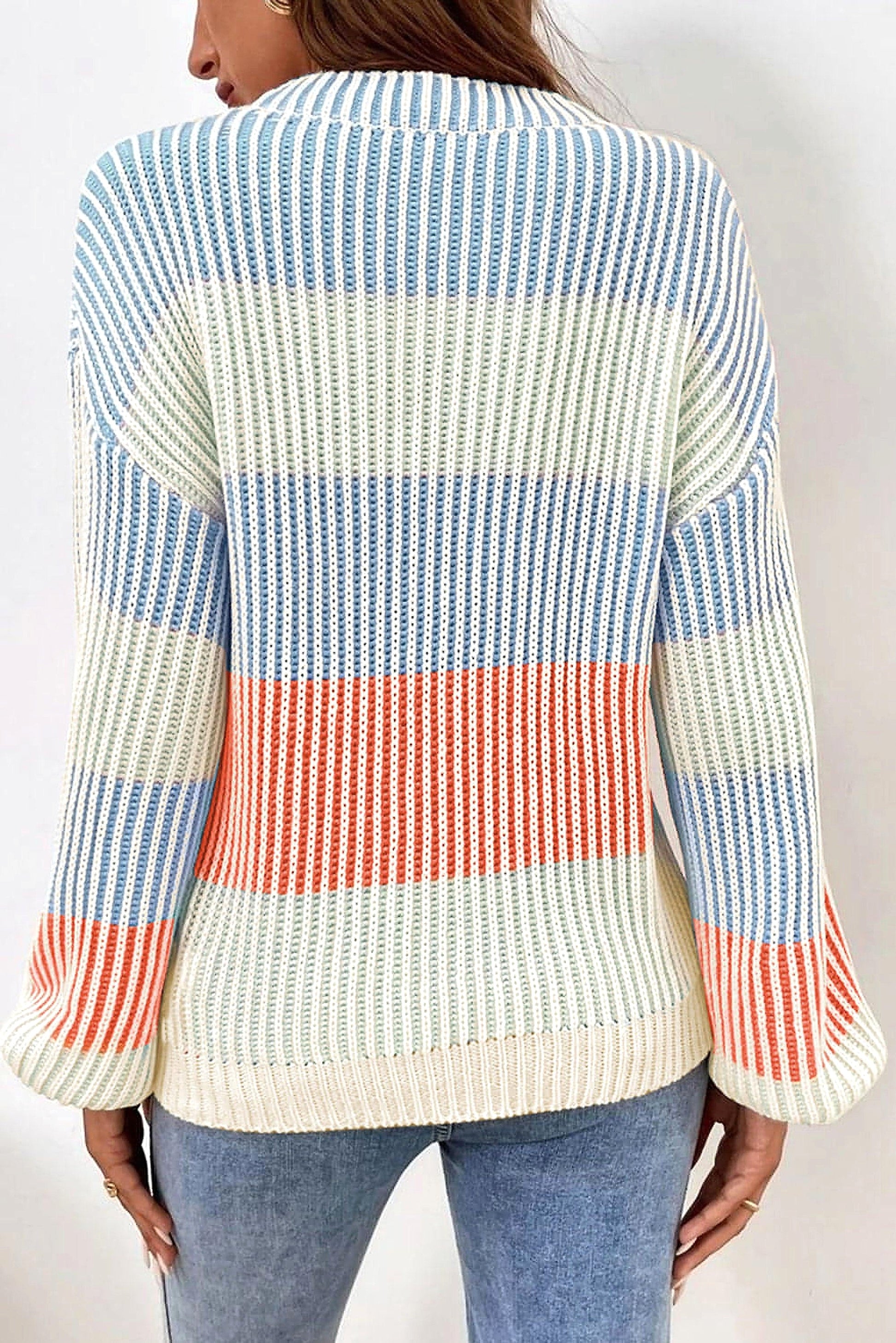 Multicolour Colorblock Textured Knit Bubble Sleeve Sweater - enhanced image 10