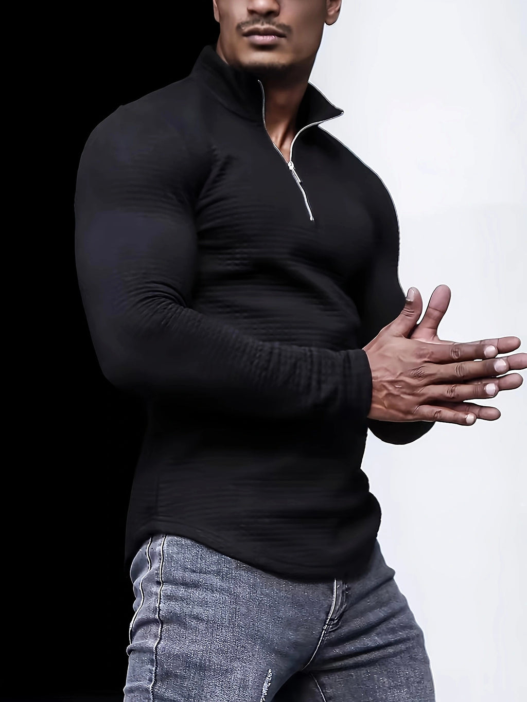 Outdoor Stand Collar Half Zip Training T-shirt Waffle Sports Bottoming - enhanced image 10