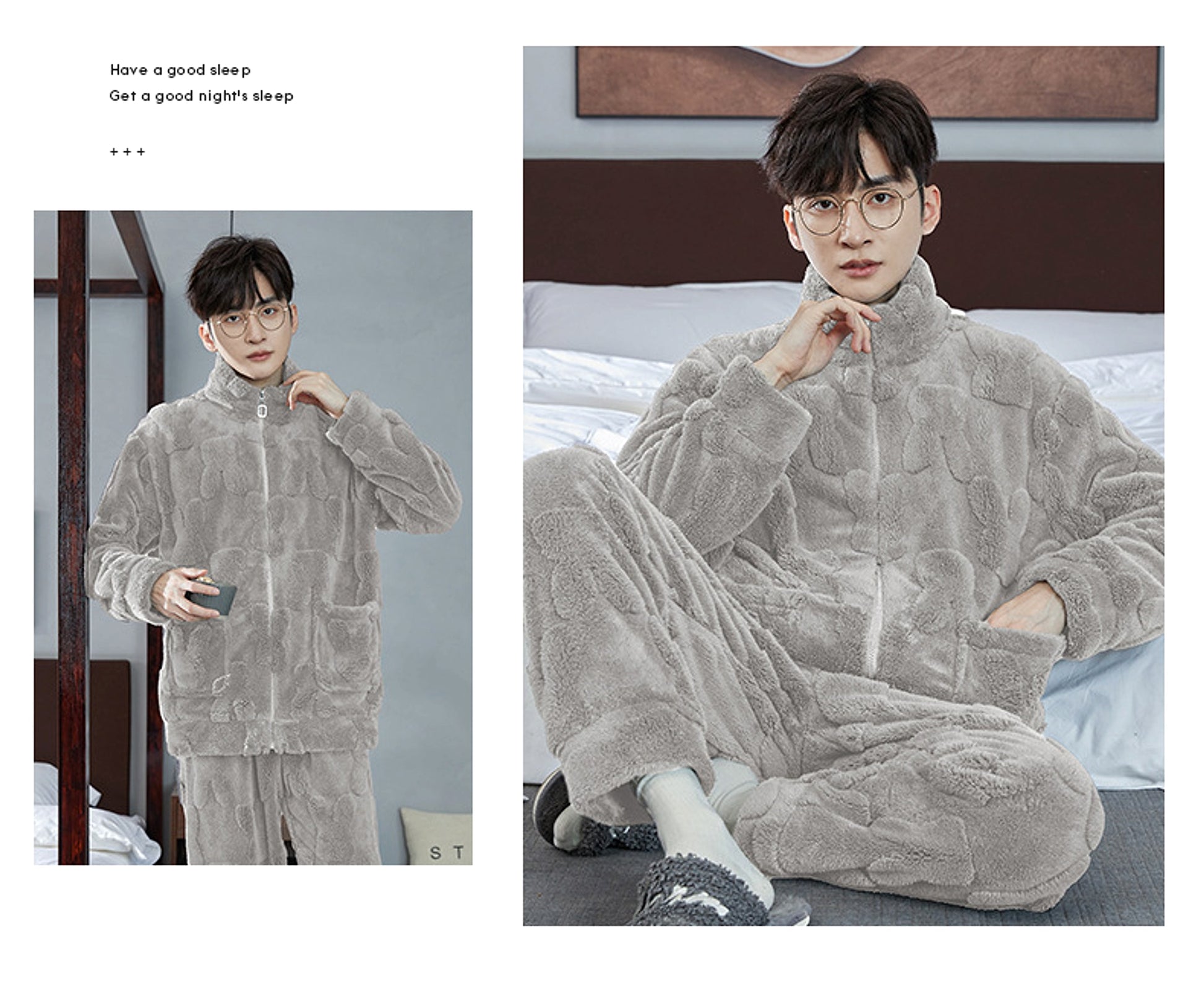 Pajamas Men's Jacquard Flannel Loose Fleece-lined Warm Loungewear - enhanced image 10
