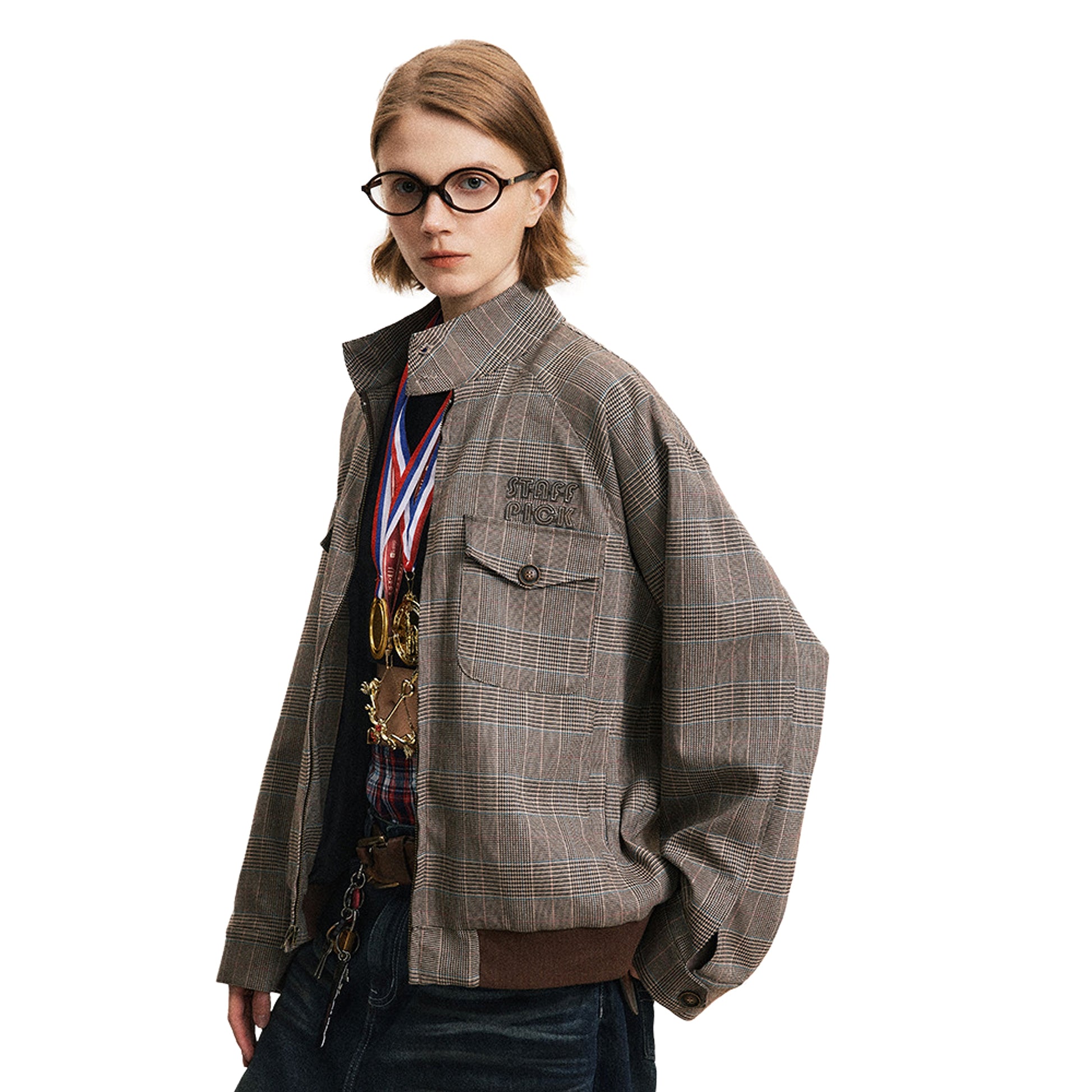 Plaid Loose-fitting Stand-up Collar Jacket Men And Women - enhanced image 10