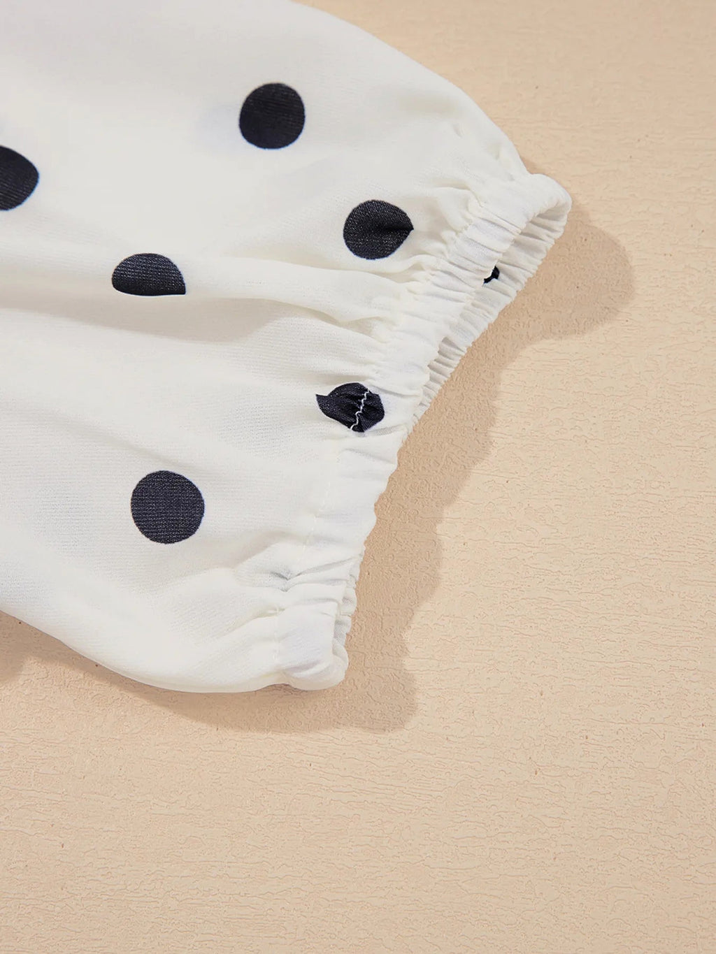 Polka Dot Collared Puff Sleeve Peplum Top - enhanced image 10