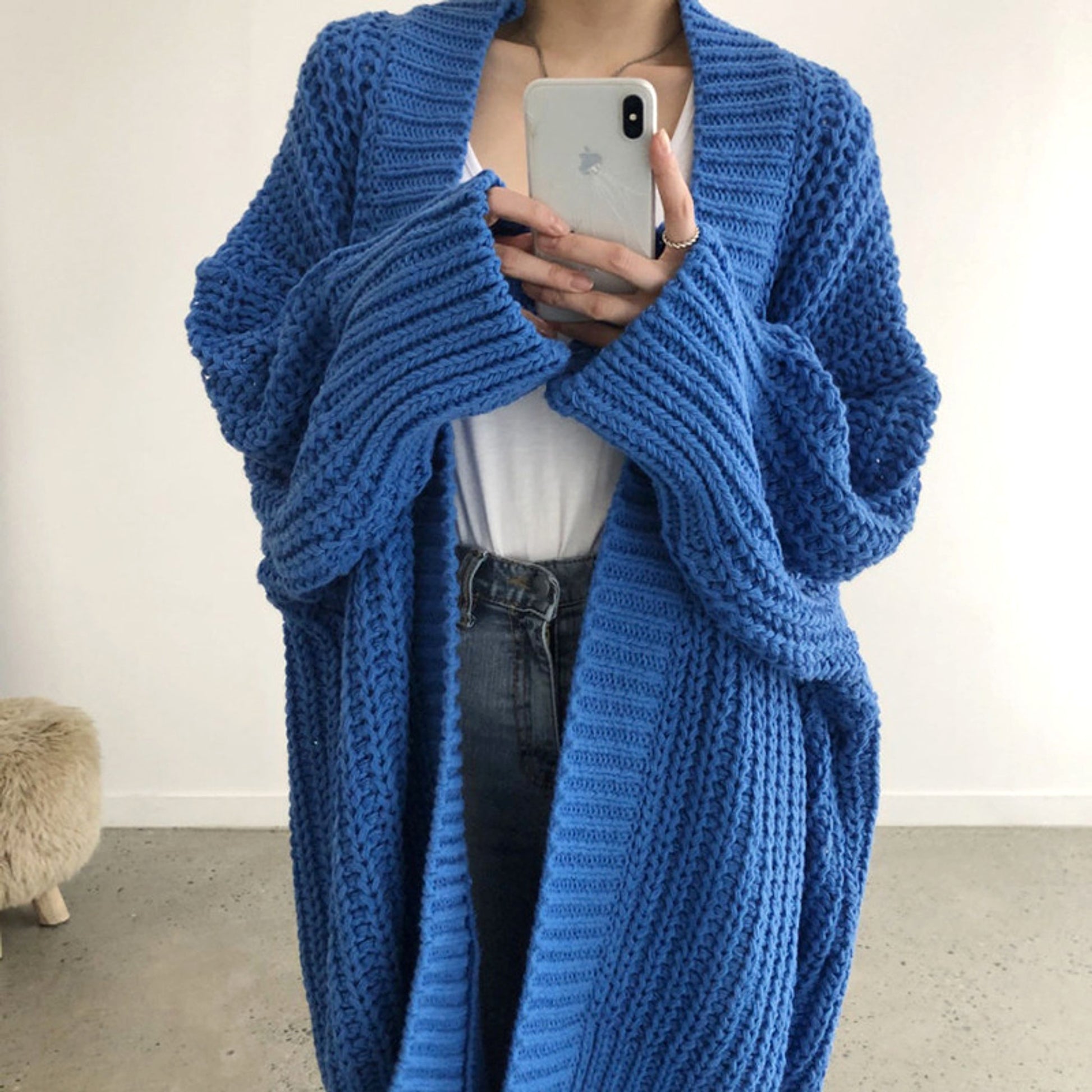 Retro Lazy Coat Loose Mid-length Sweater Jacket Women - enhanced image 10