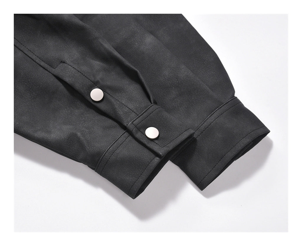 Retro Street Style Washed-out PU Leather DressShirt Men - enhanced image 10
