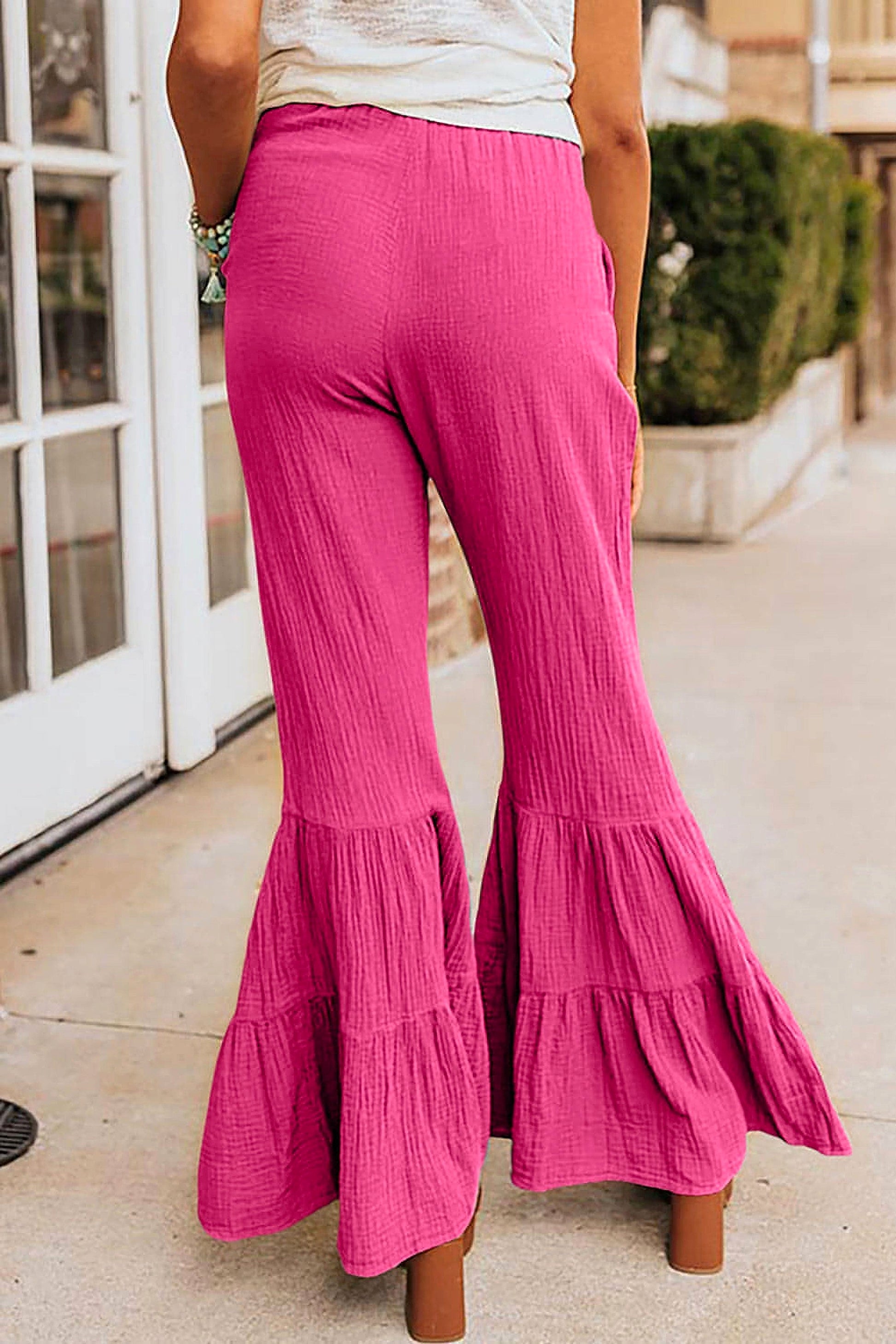 Rose Textured High Waist Ruffled Bell Bottom Pants - enhanced image 10