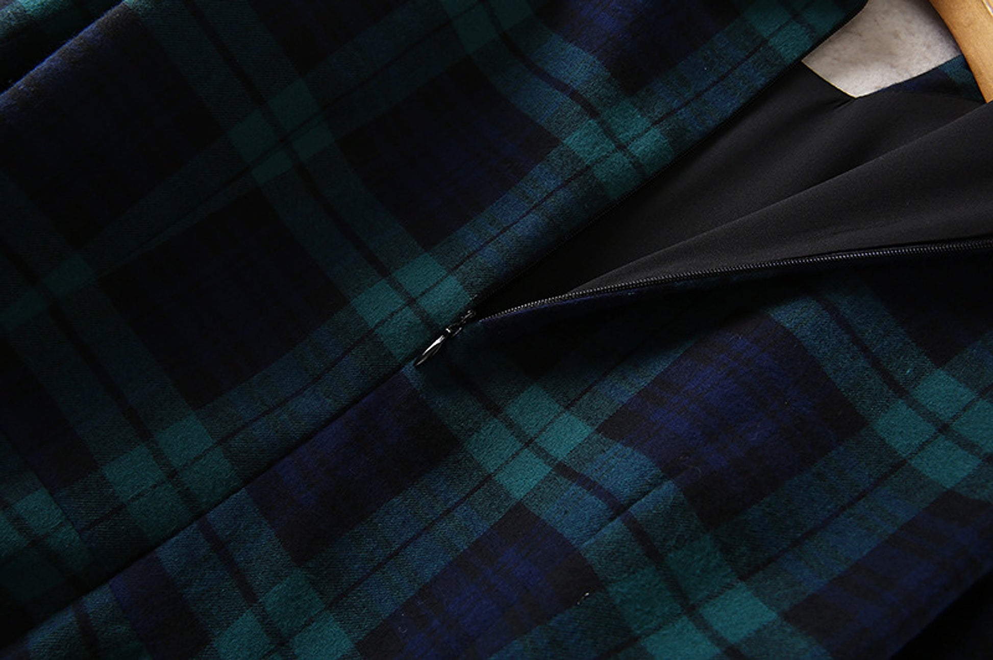 A1. Royal English Lapel Long Sleeve Plaid Waist Dress - enhanced image 10