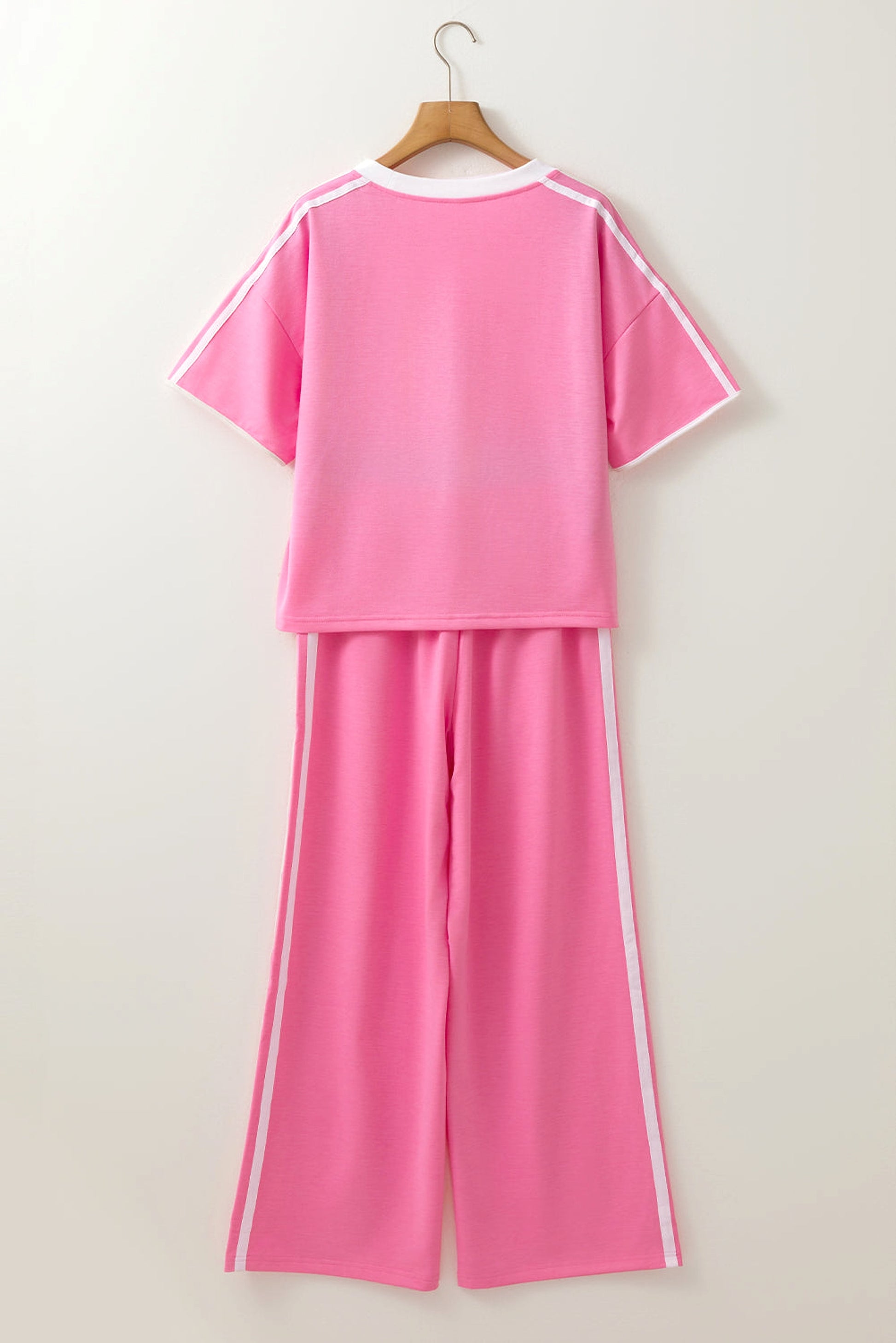 Sachet Pink Varsity Stripe Detail Casual Tee and Pants Leisure 2pcs Set - enhanced image 10