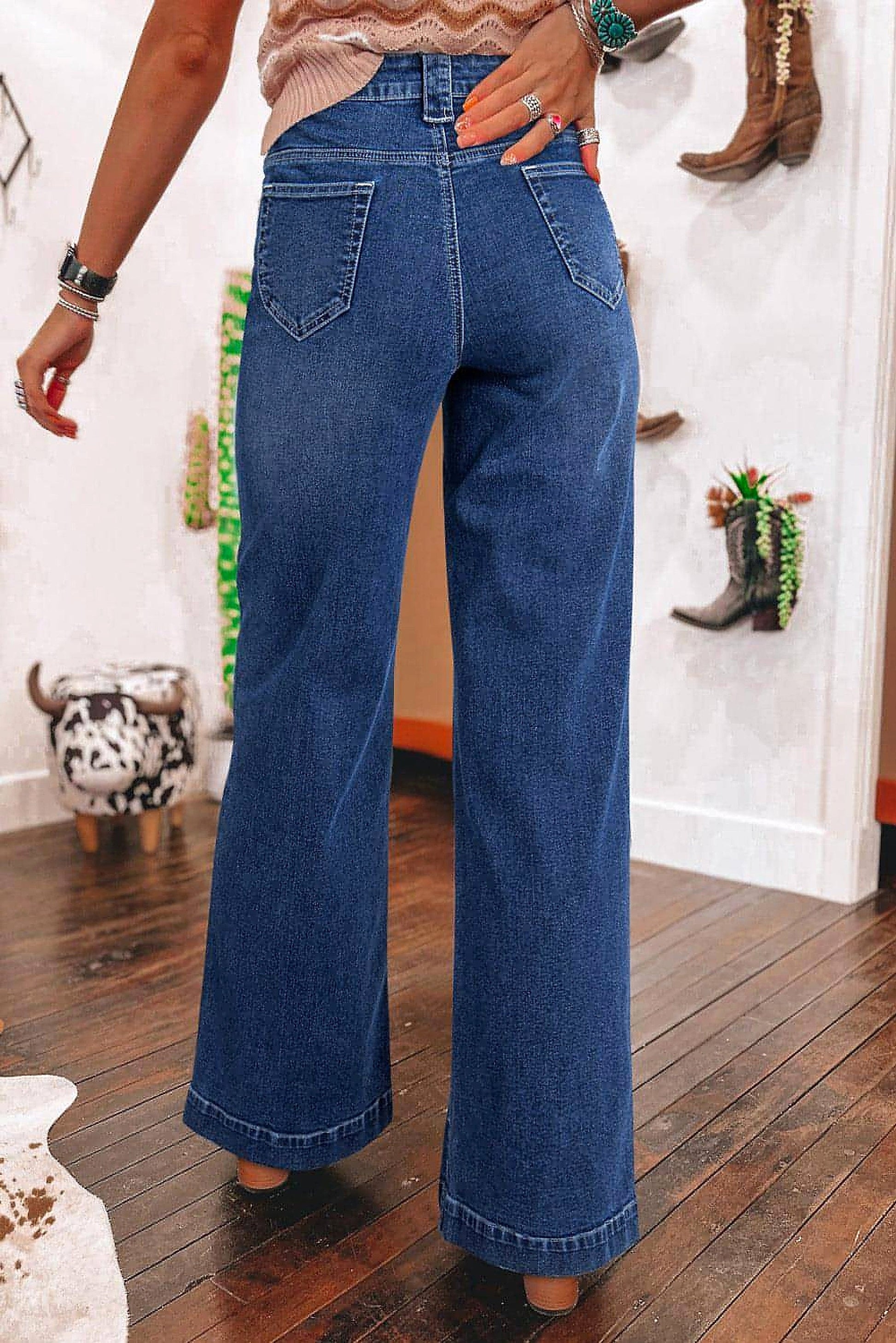 Sail Blue Wide Leg Pocketed High Waist Jeans - enhanced image 10
