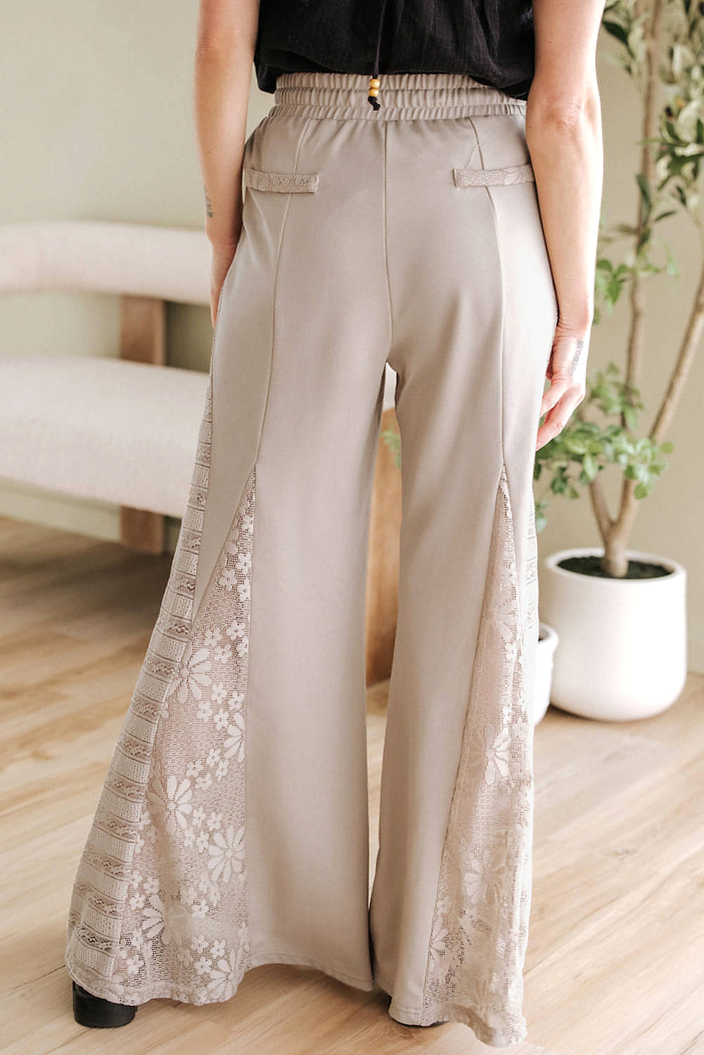 Smoke Gray Boho Lace Patchwork Wide Leg High Waist Pants - enhanced image 10
