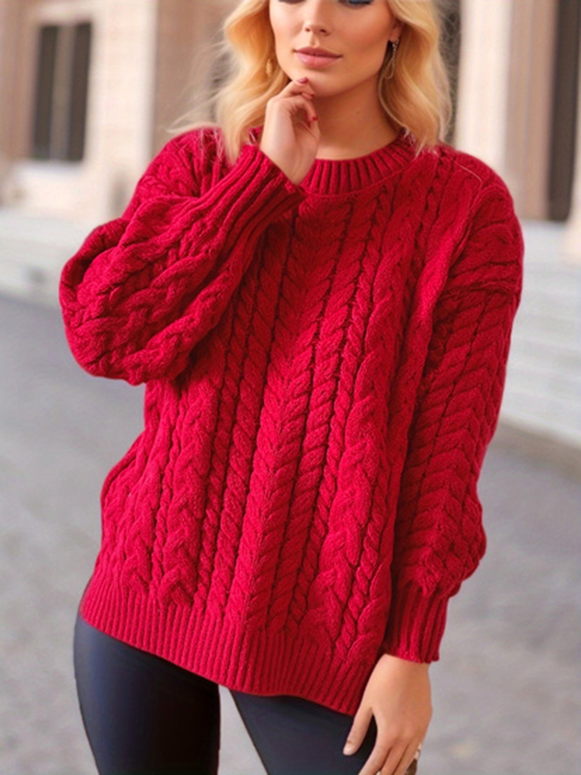 Vintage Vertical Stripes Twist Round Neck Long Sleeve Knitted Pullover Thick Needle Sweater For Women - enhanced image 10