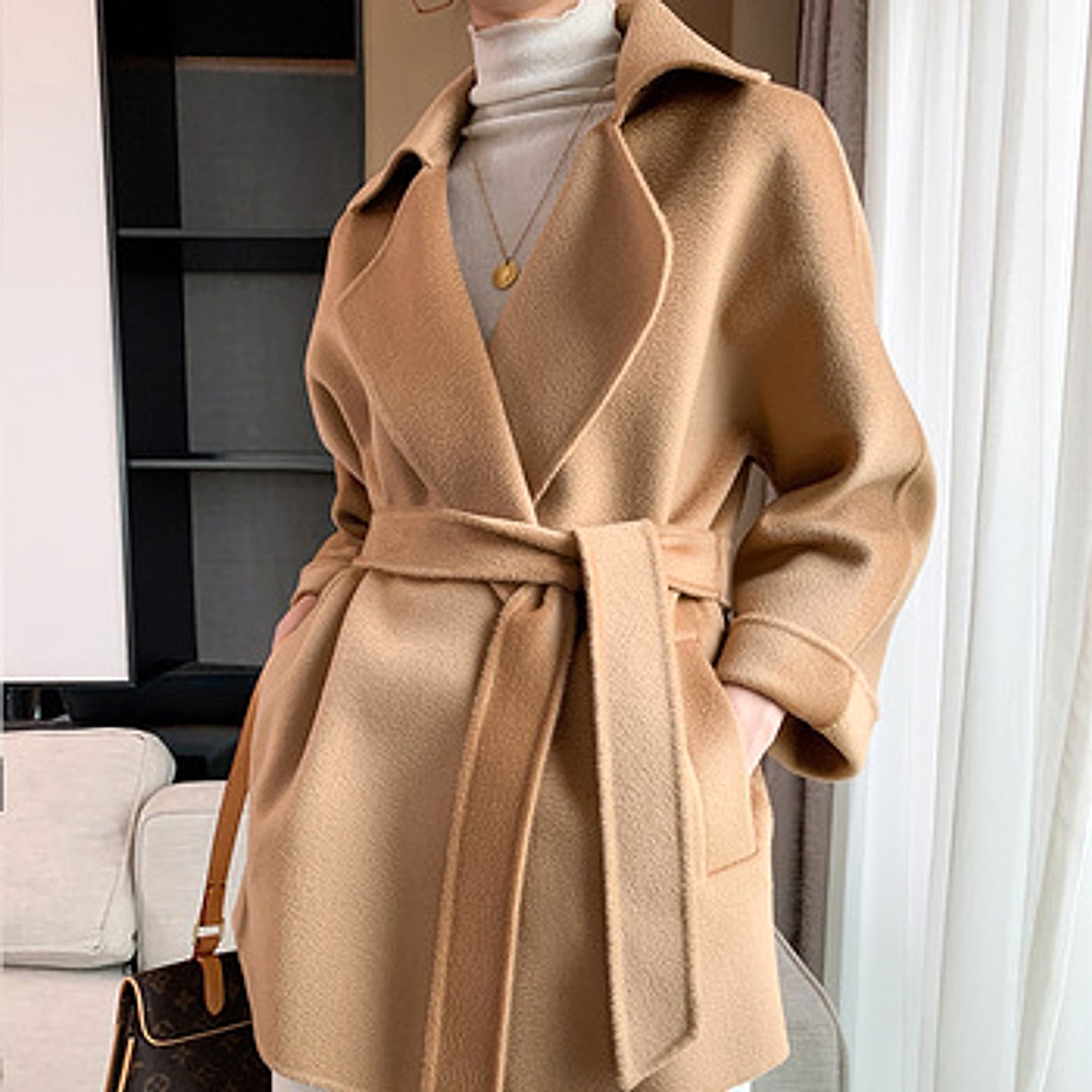 Water Ripple Cashmere Women's Long Reversible Coat – Luxury & Versatility - enhanced image 10