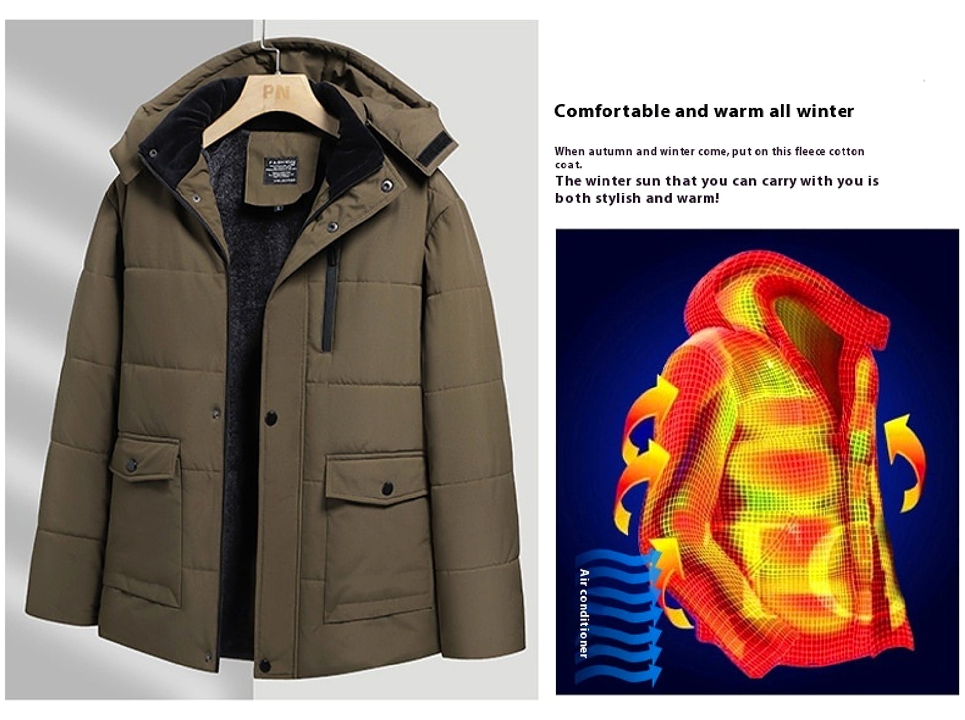 Winter Popular Middle-aged And Elderly Cotton Down Jacket Men Fleece-lined Thickened Hooded Warm Middle-aged And Elderly - enhanced image 10