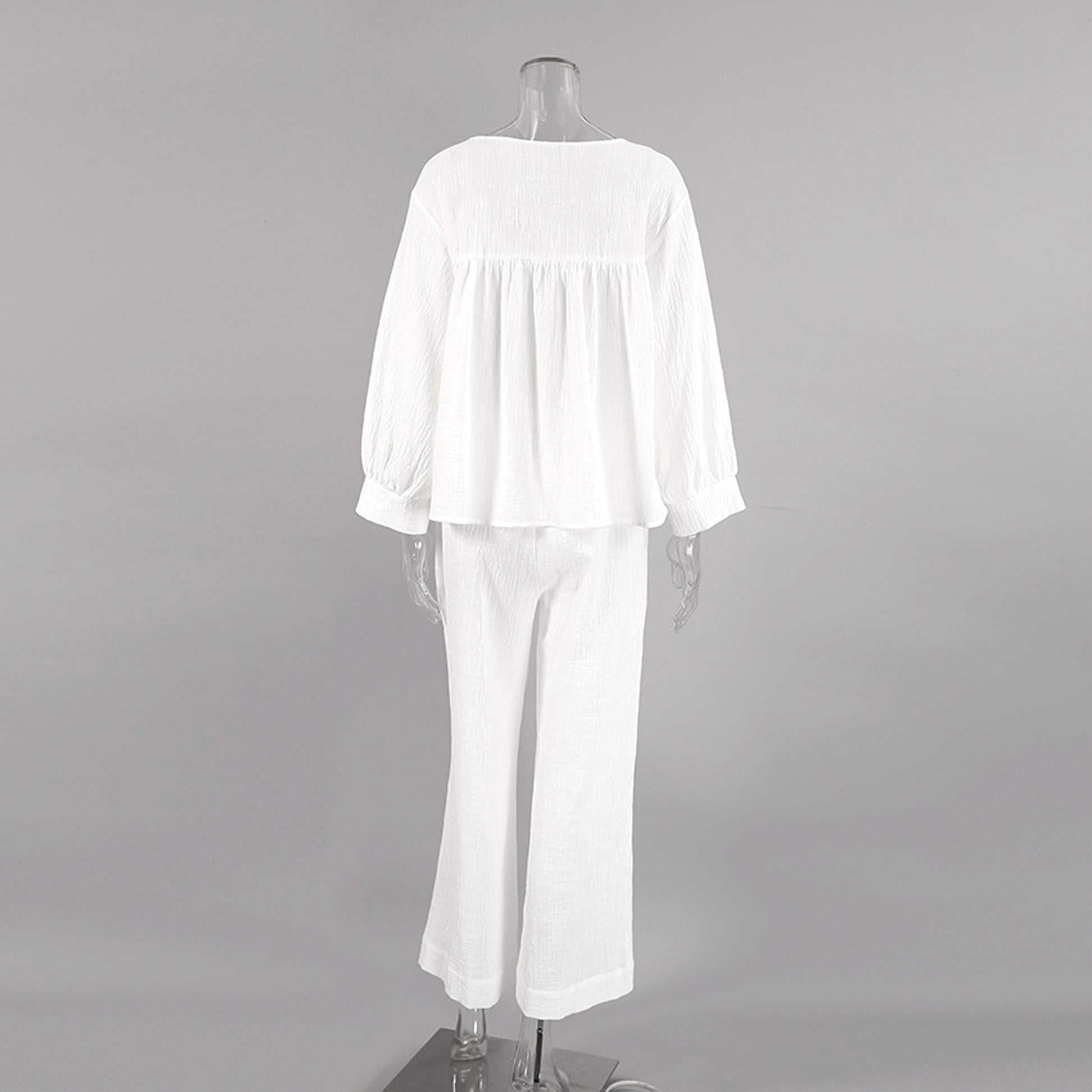 Women's Fashion Long Sleeve Double-layer Crepe Pajamas Trousers Loose Outfit - enhanced image 10