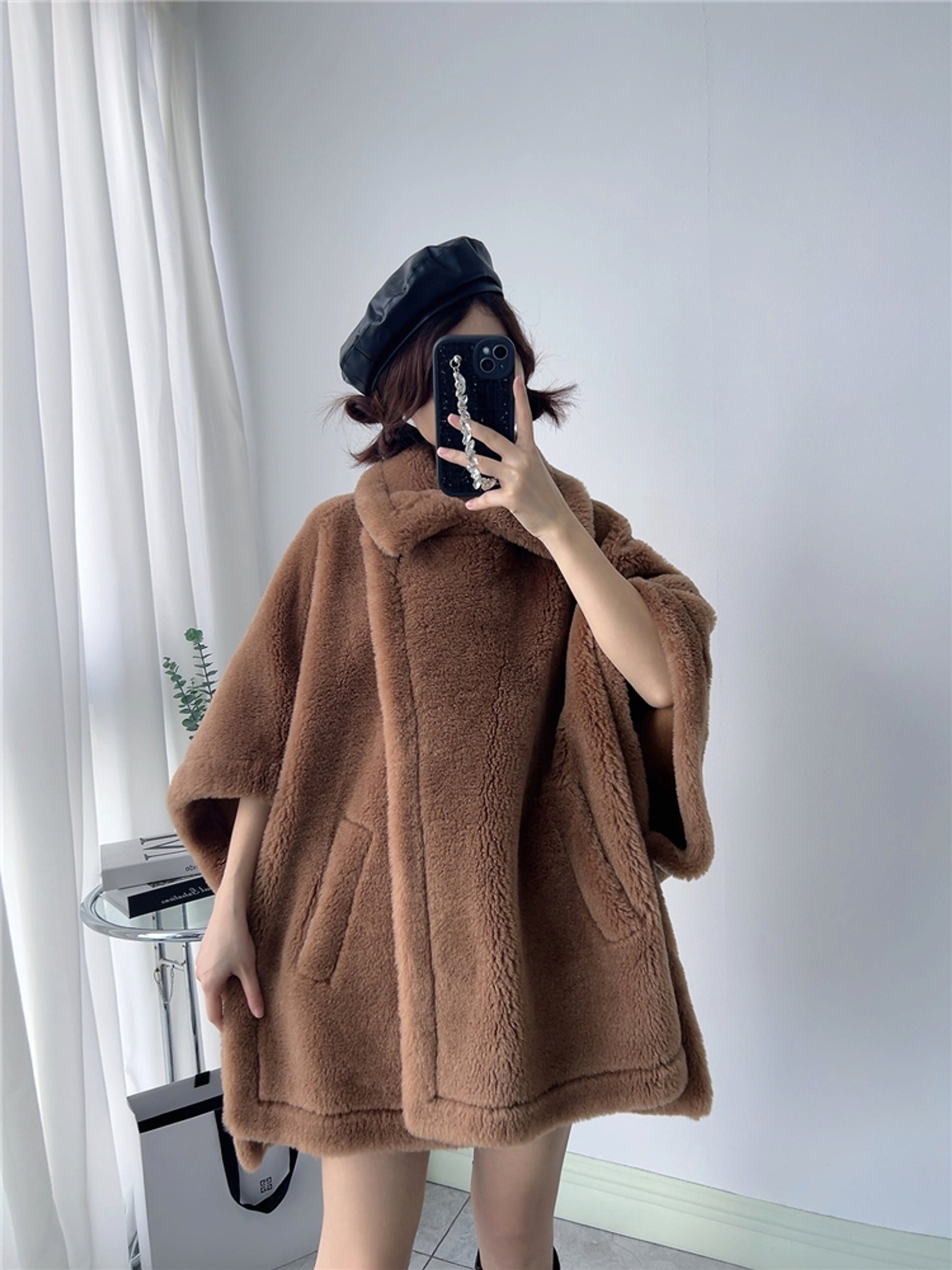 Women's Mid-length Loose Batwing Sleeve Lamb - enhanced image 10