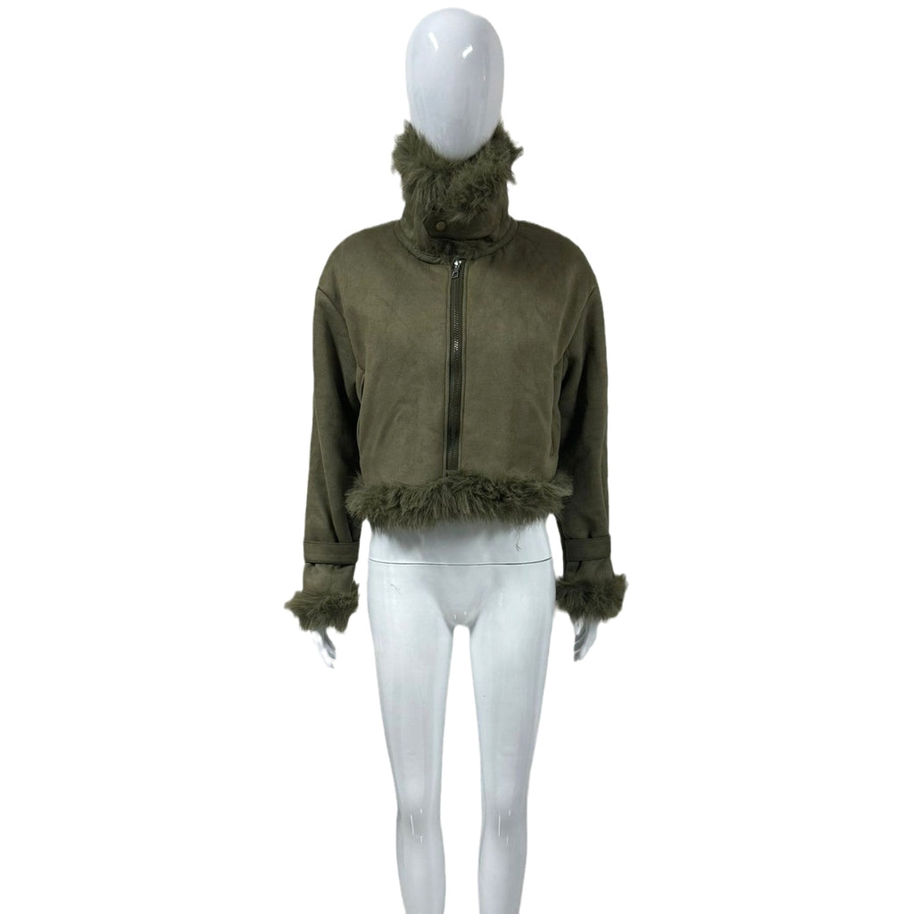 Women's Suede Short Coat – Faux Leather Fall & Winter Streetwear Jacket - enhanced image 10