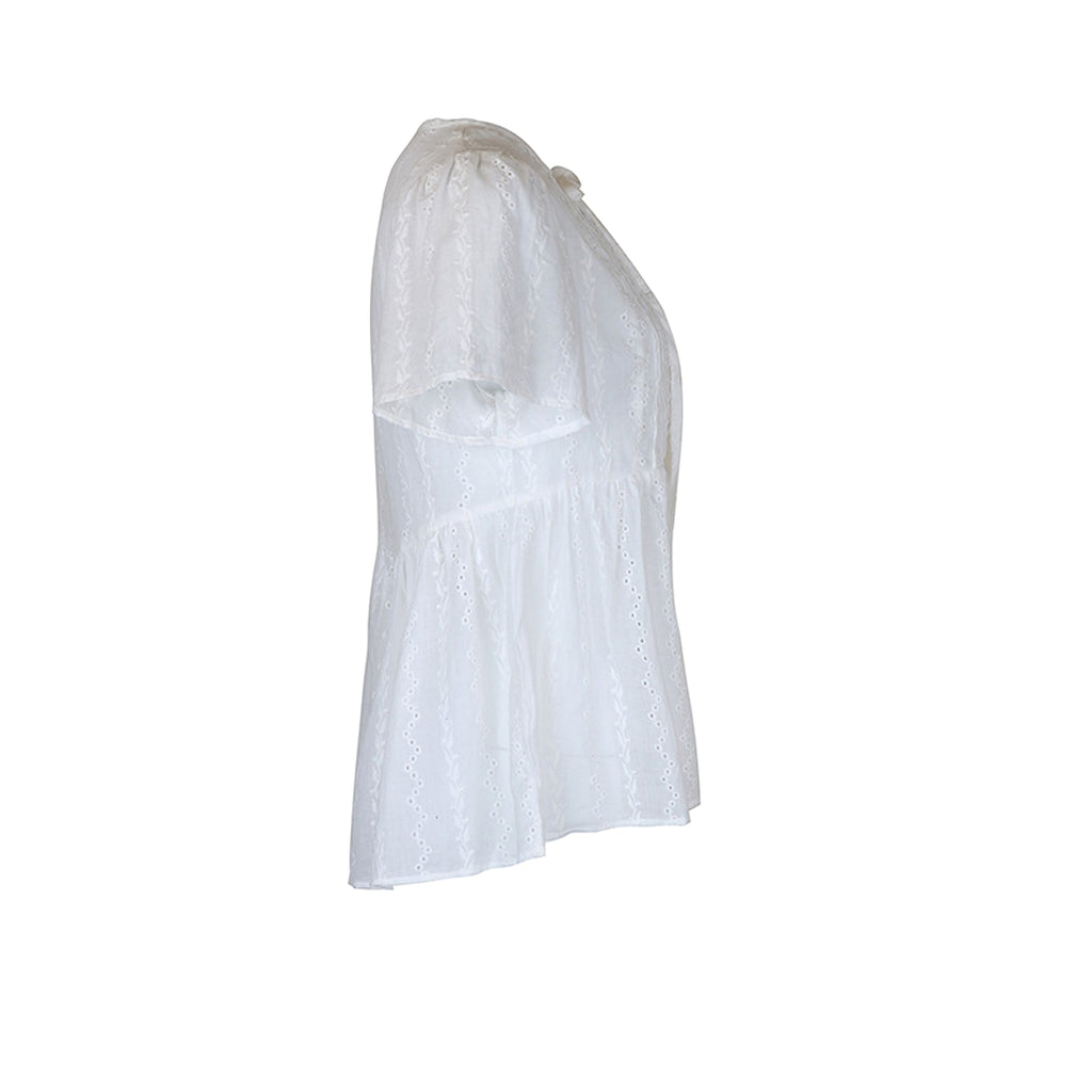 B1. Women's V-neck Stitching Shirt (T-Shirt) - enhanced image 10