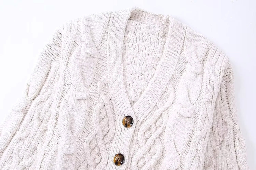 Women's White Knitted Cardigan Sweater Coat - enhanced image 10