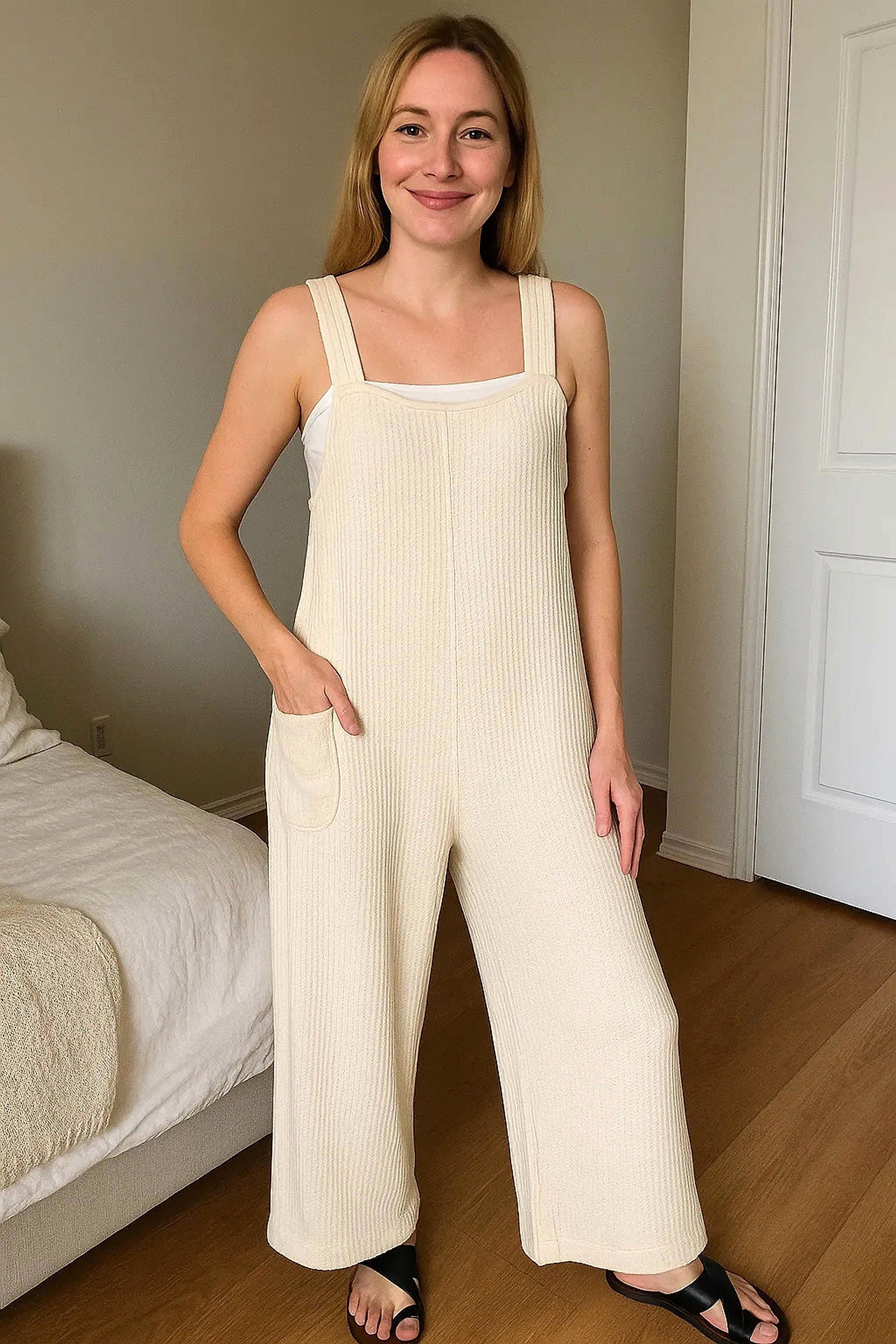 Zenana Knit Waffle Wide Leg Overalls - enhanced image 10