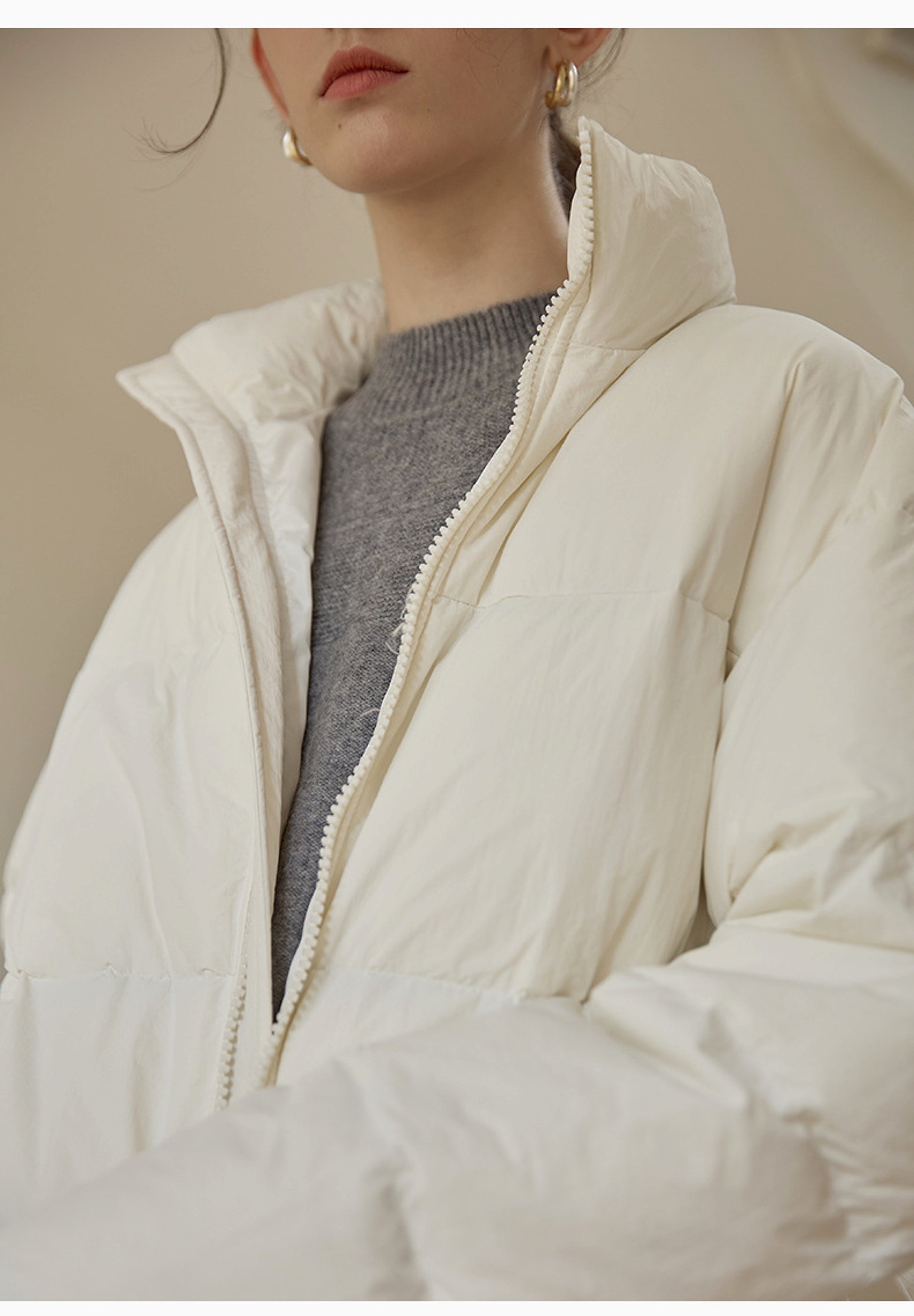 Zipper Snap Button Half Turtleneck Down Jacket Women - enhanced image 10