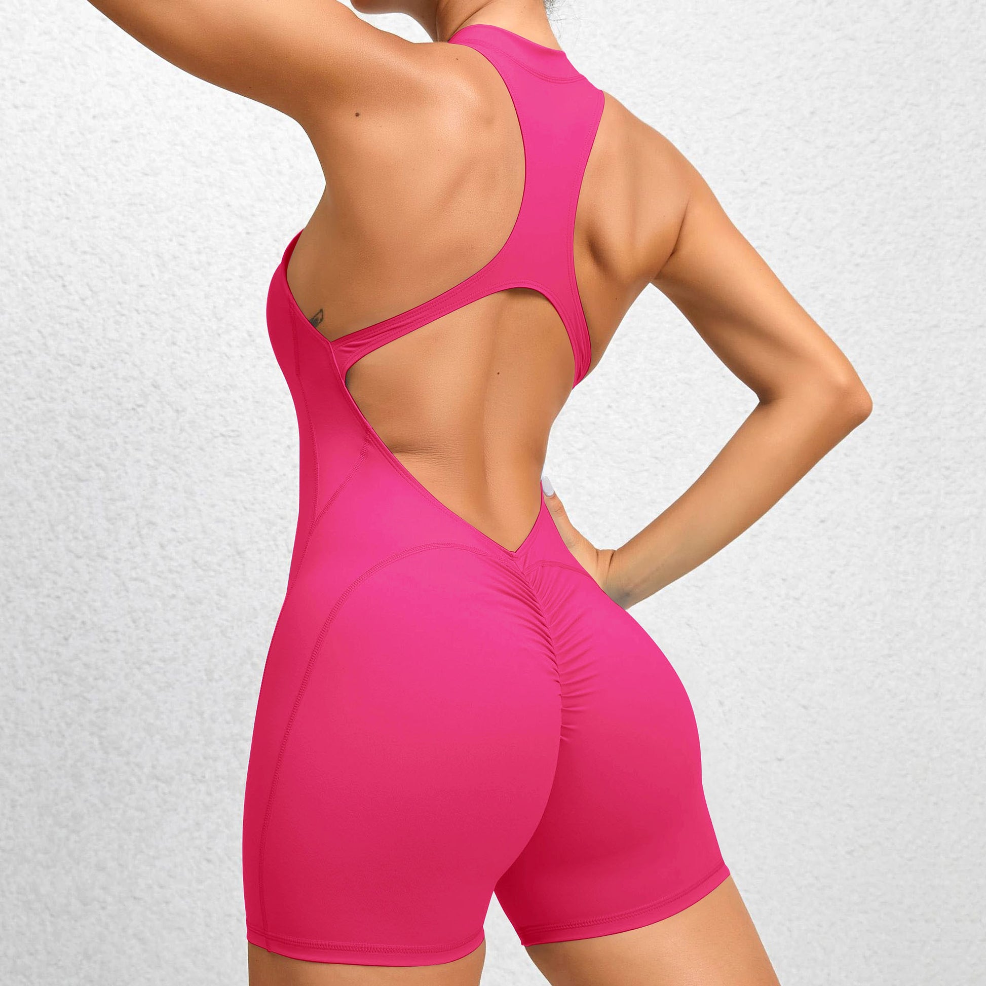 A1. Zippered Yoga Fitness Shorts Jumpsuit Leggings - enhanced image 10