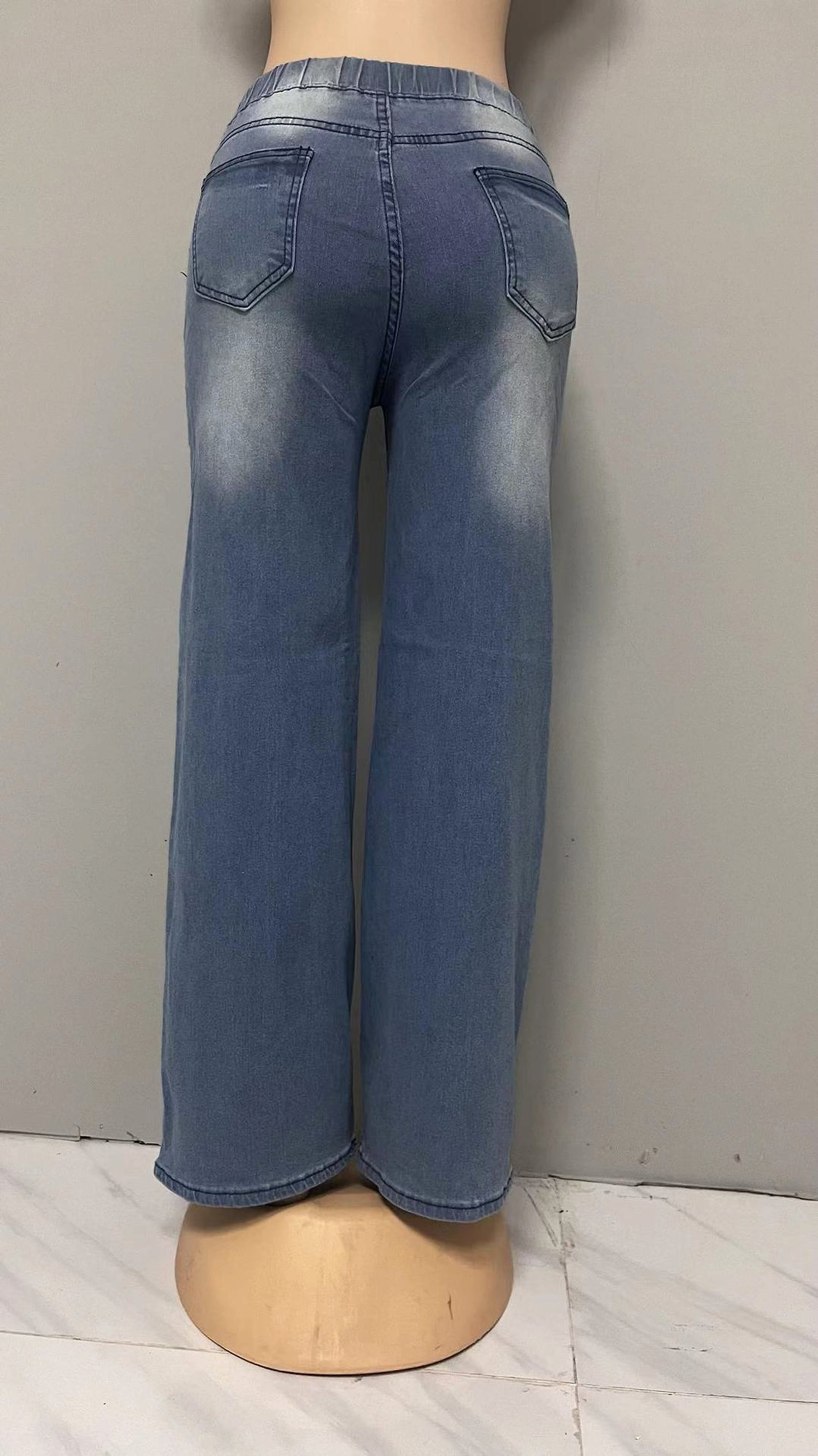 25 Edition – High Waist Drawstring Wide Leg Jeans – Light Blue - enhanced image 11
