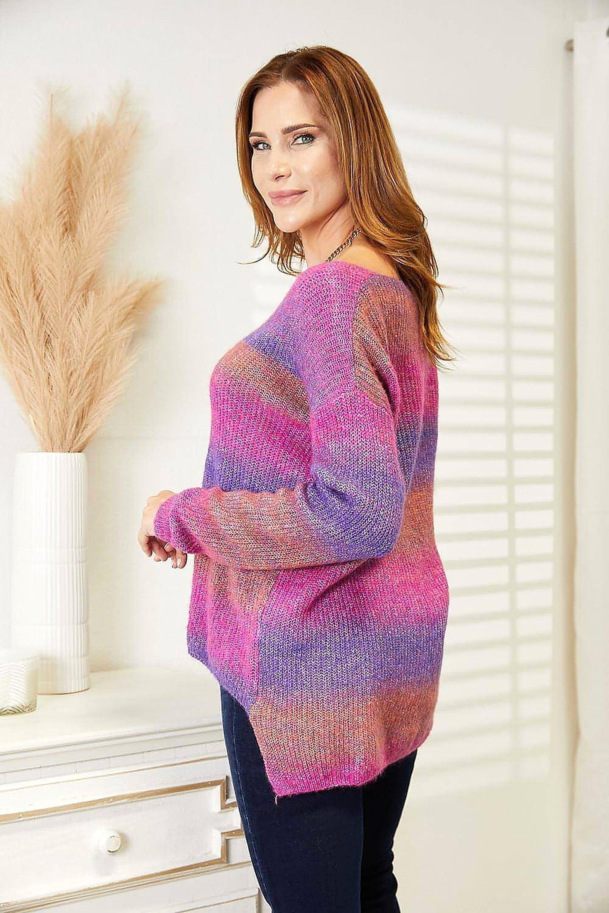 Angel Wings Multicolored Rib-Knit V-Neck Knit Pullover - enhanced image 11