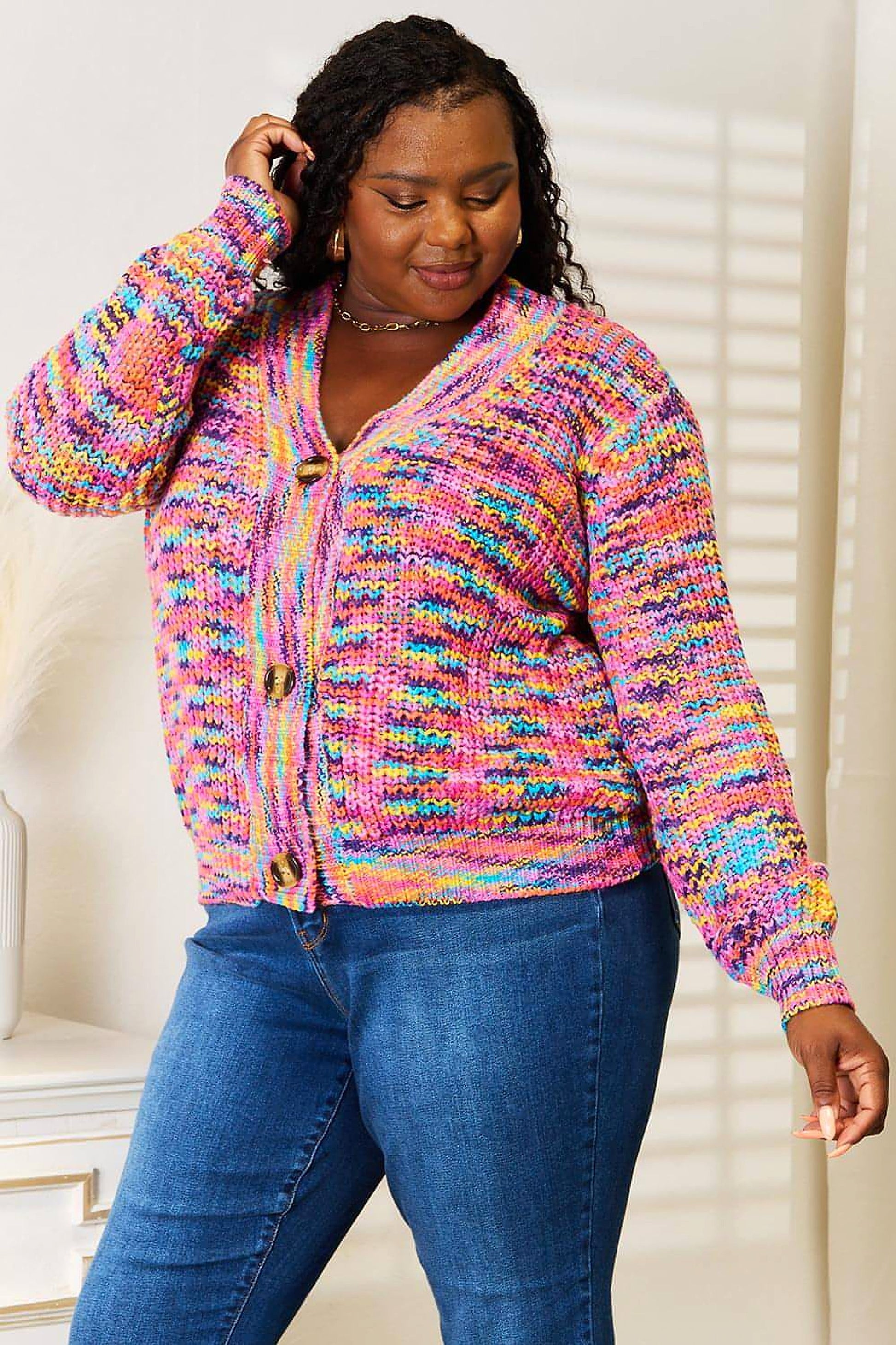 Angel Wings Woven Right V-Neck Long Sleeve Cardigan - enhanced image 11