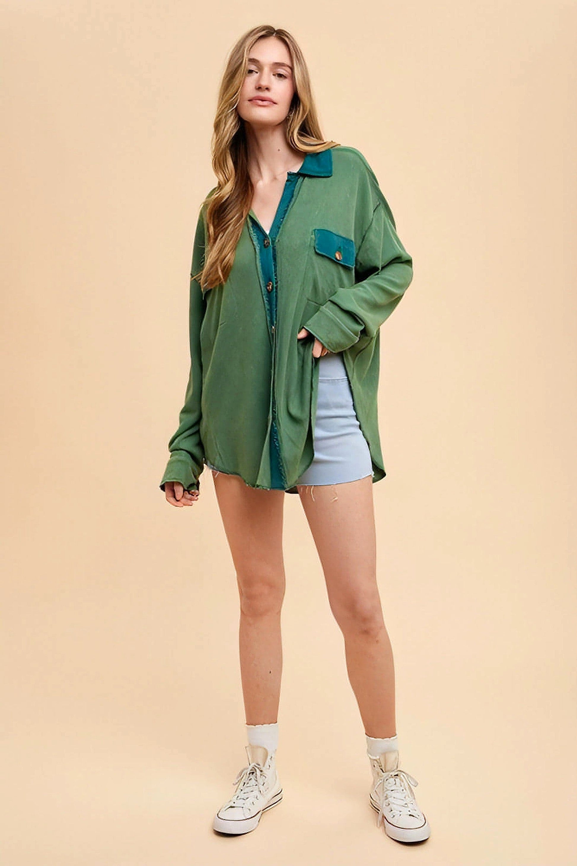 Annie Wear Waffle-Knit Mineral Washed Button Down Shirt - enhanced image 11