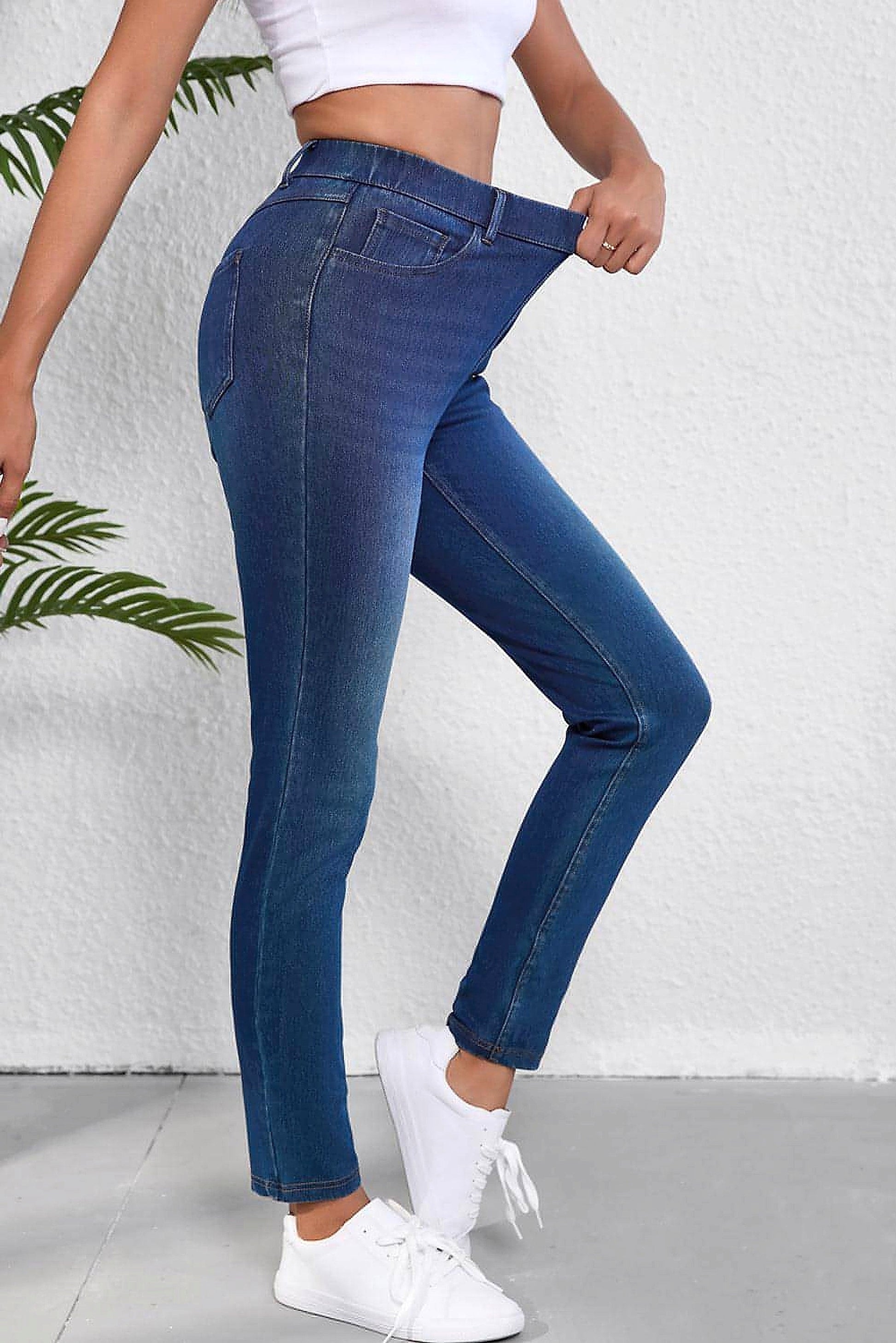 Ashleigh Blue Multiple Pockets Straight Leg Washed Stretchy Knit Casual Jeans - enhanced image 11