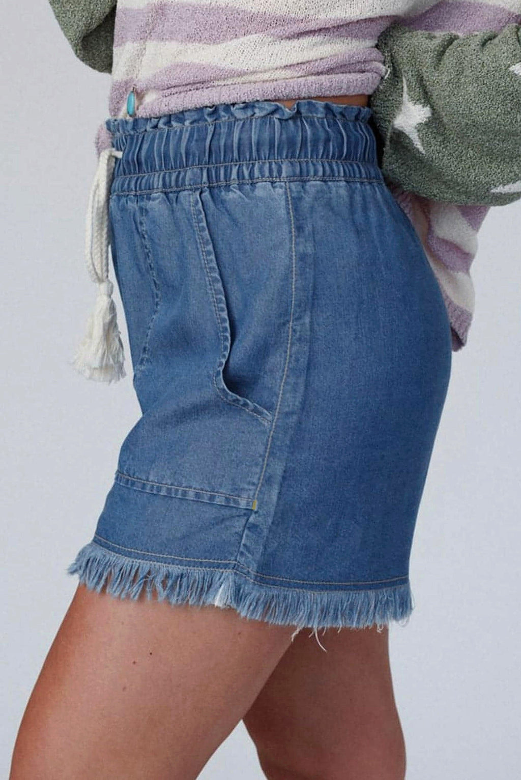 Ashleigh Blue Raw Hem Drawstring High Waist Denim Shorts with Pockets - enhanced image 11