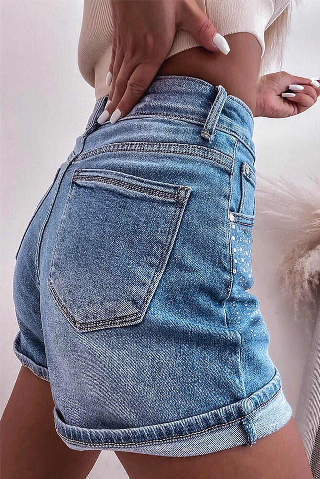 Ashleigh Blue Rhinestone Embellished Denim Shorts - enhanced image 11
