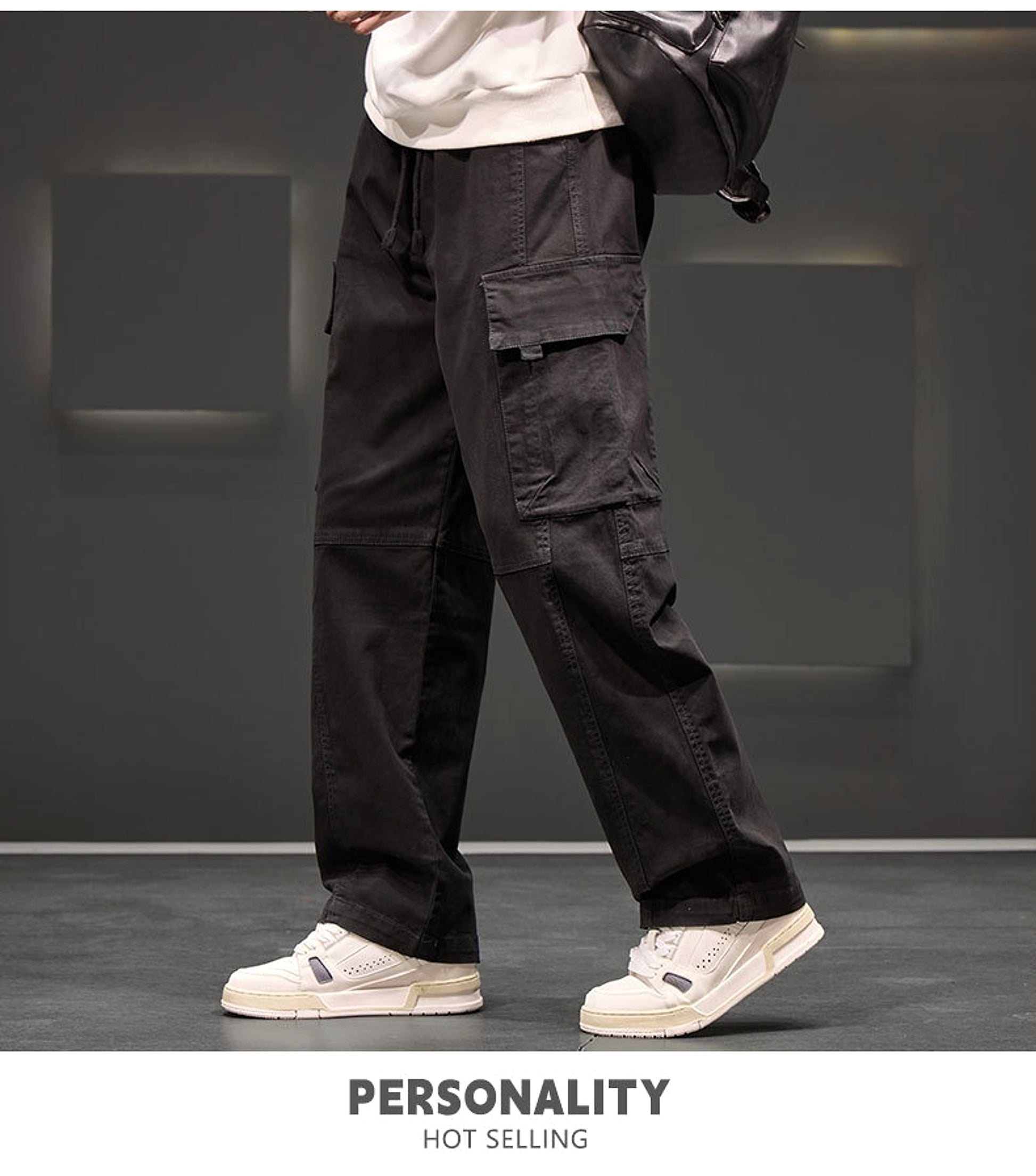 Autumn And Winter New Straight Loose Oversized Cargo Pants Jeans Men - enhanced image 11