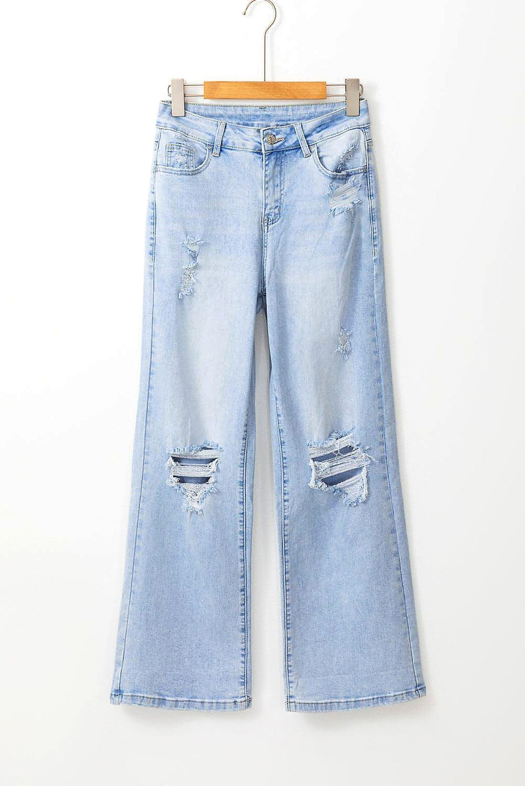 Beau Blue Vintage Light Wash Distressed Flare Jeans - enhanced image 11