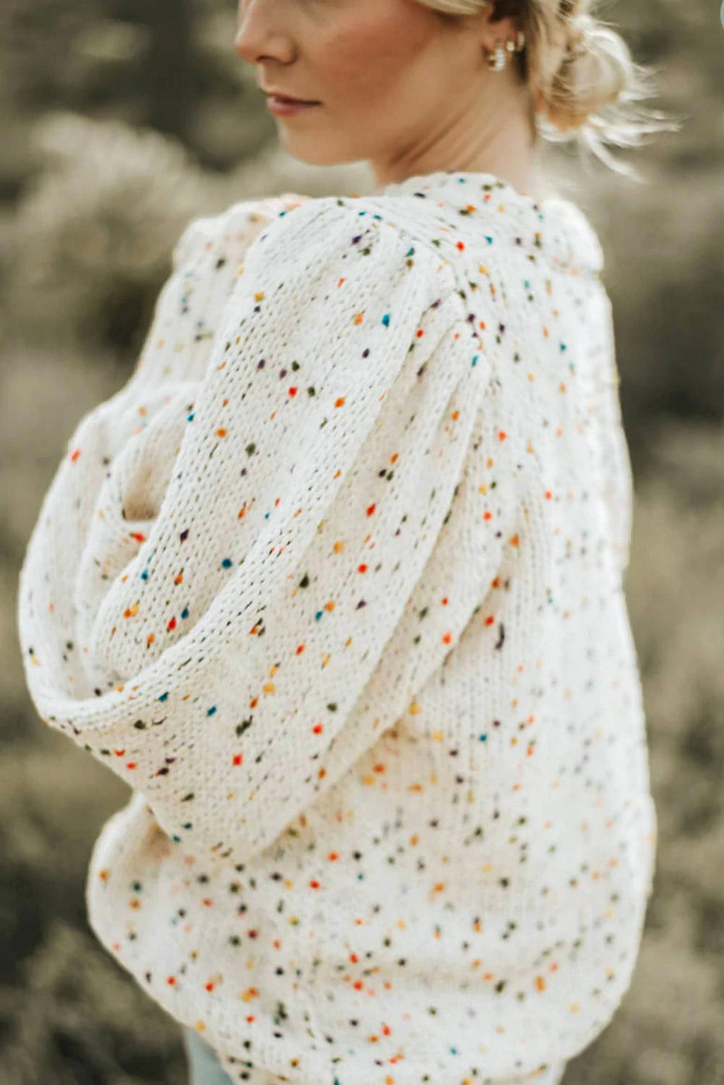 Beige Colorful Confetti Dots Cable Knit Crew Neck Sweater - enhanced image 11