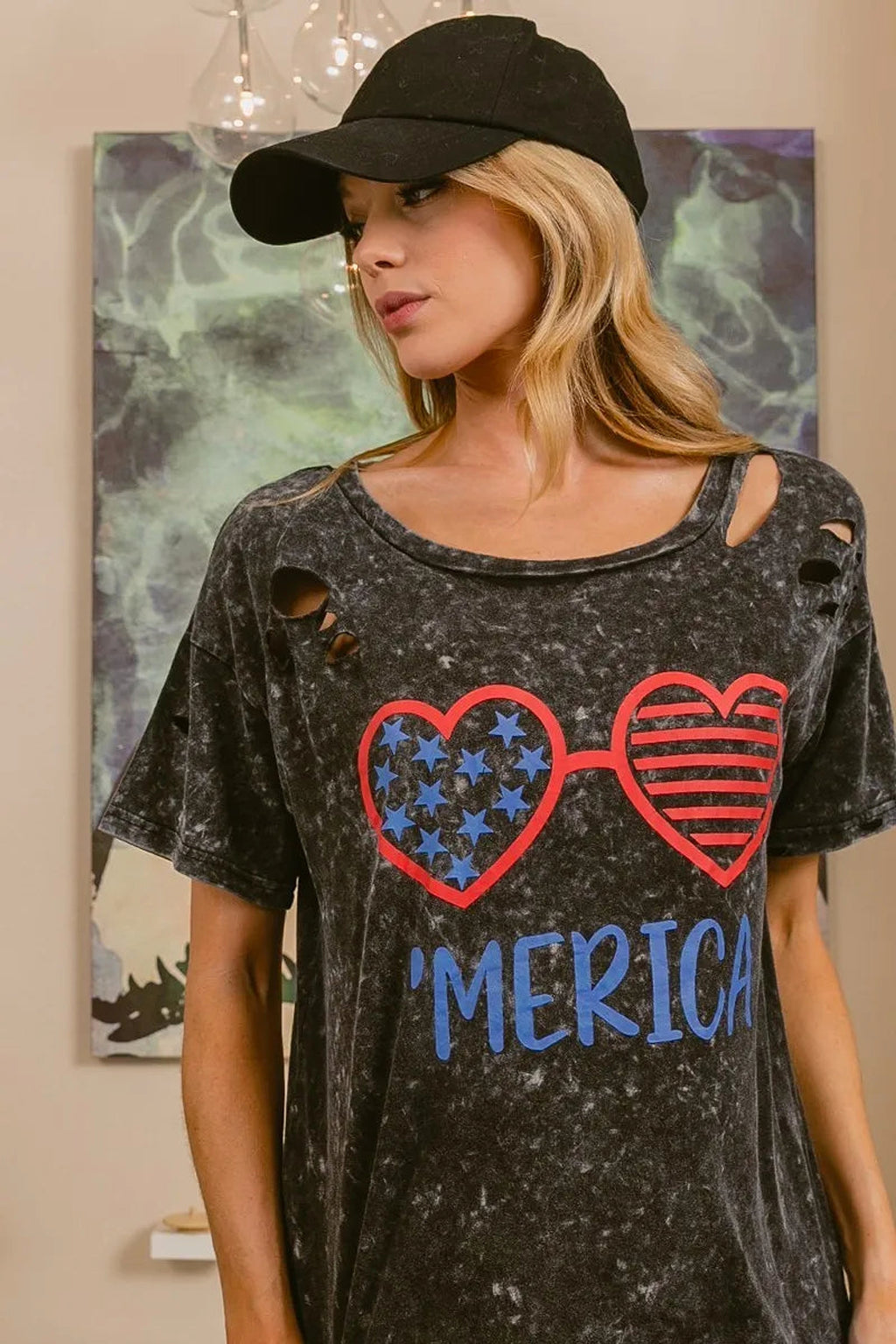 BiBi 4th Of July Theme Mineral Washed Laser Cut Top - enhanced image 11