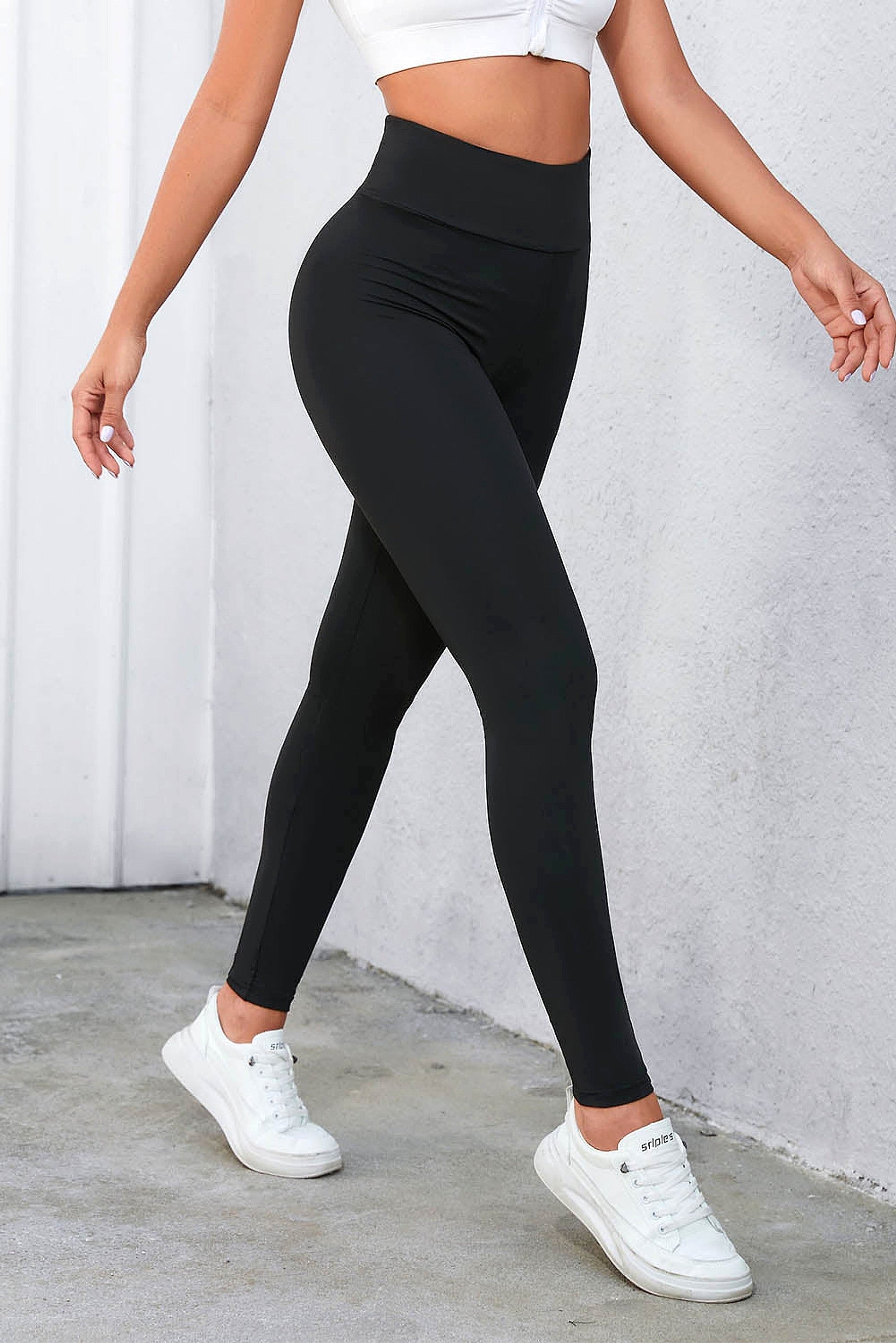 Black Criss Cross Tummy Control High Waist Leggings - enhanced image 11