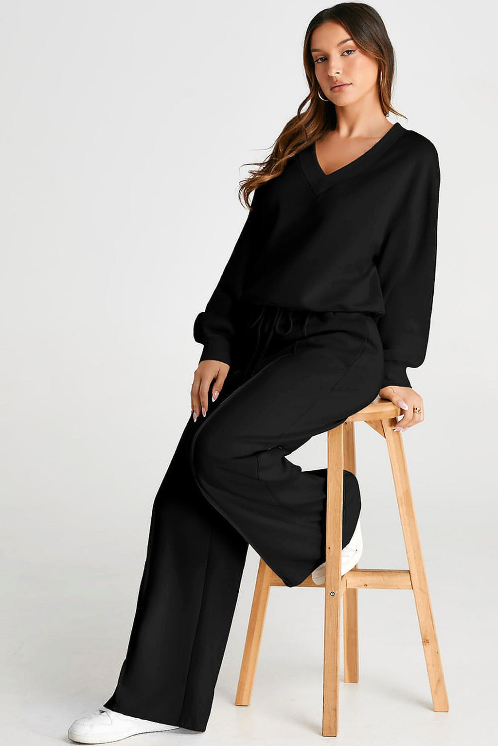 Black V Neck Cropped Seamed High Waist Sports Wear - enhanced image 11