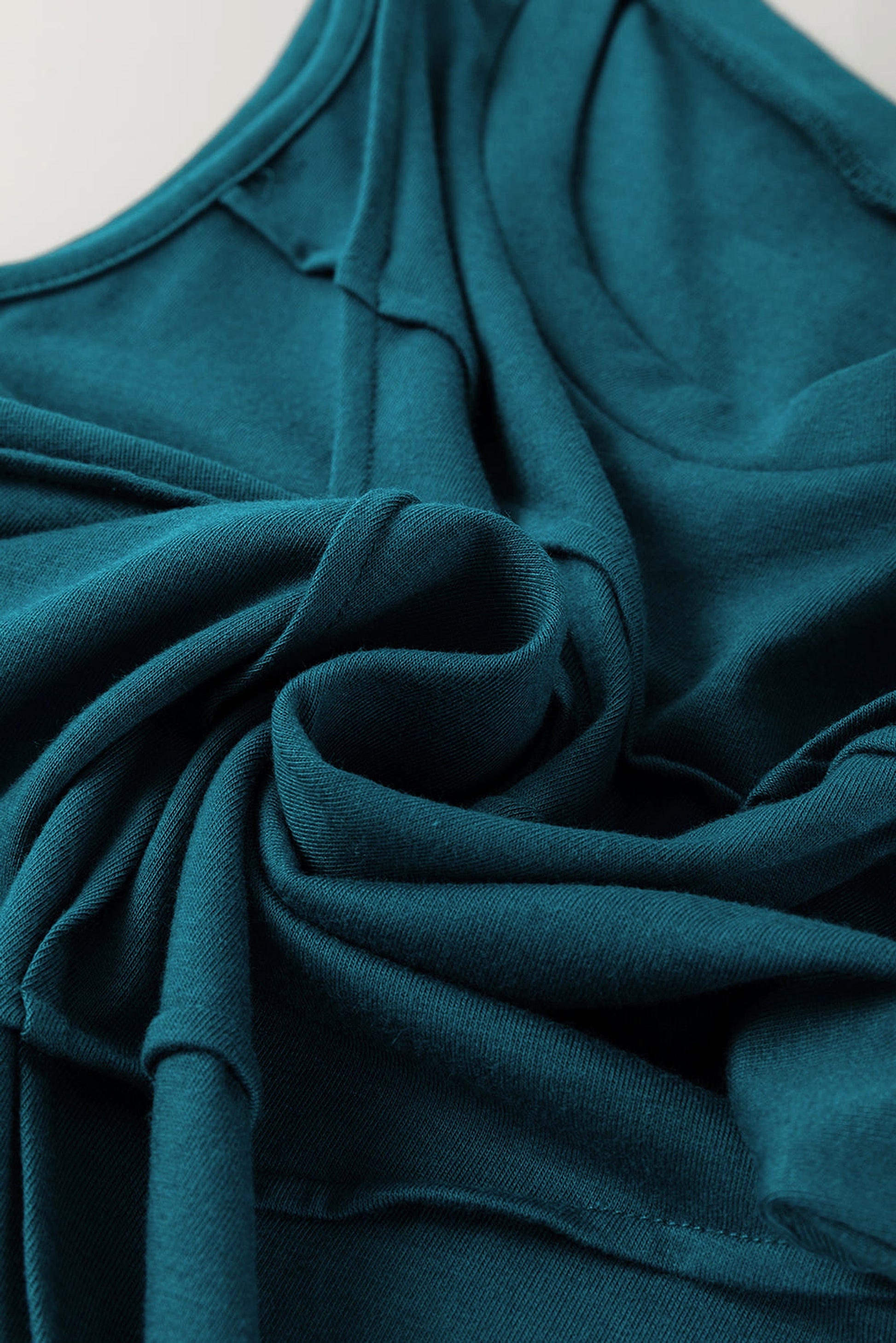 Blue Sapphire Solid Color Stitching Detail Round Neck Tank Top - enhanced image 11