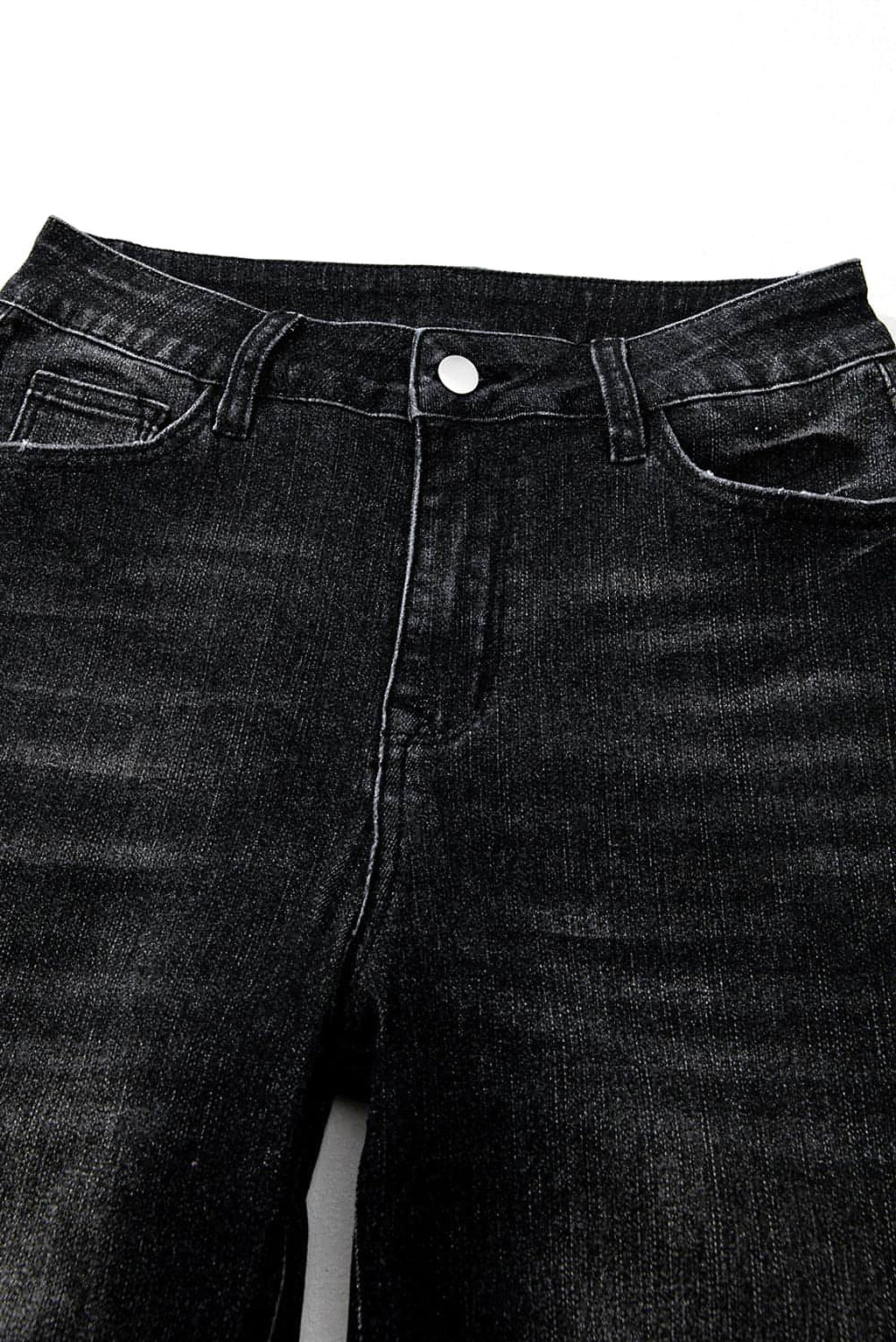Carbon Grey Mineral Wash Raw Hem High Waist Flared Jeans - enhanced image 11