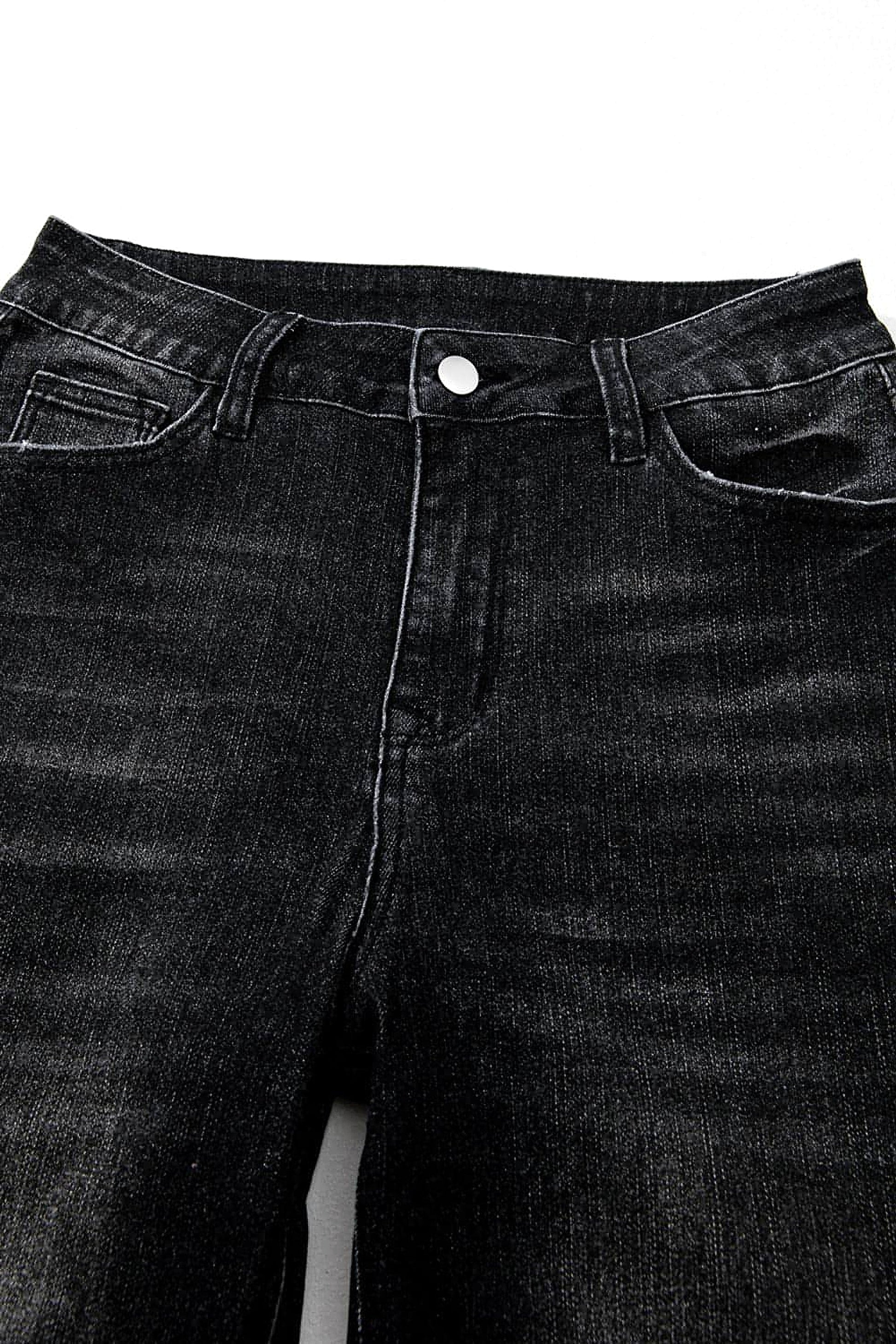 Carbon Grey Mineral Wash Raw Hem High Waist Flared Jeans - enhanced image 11