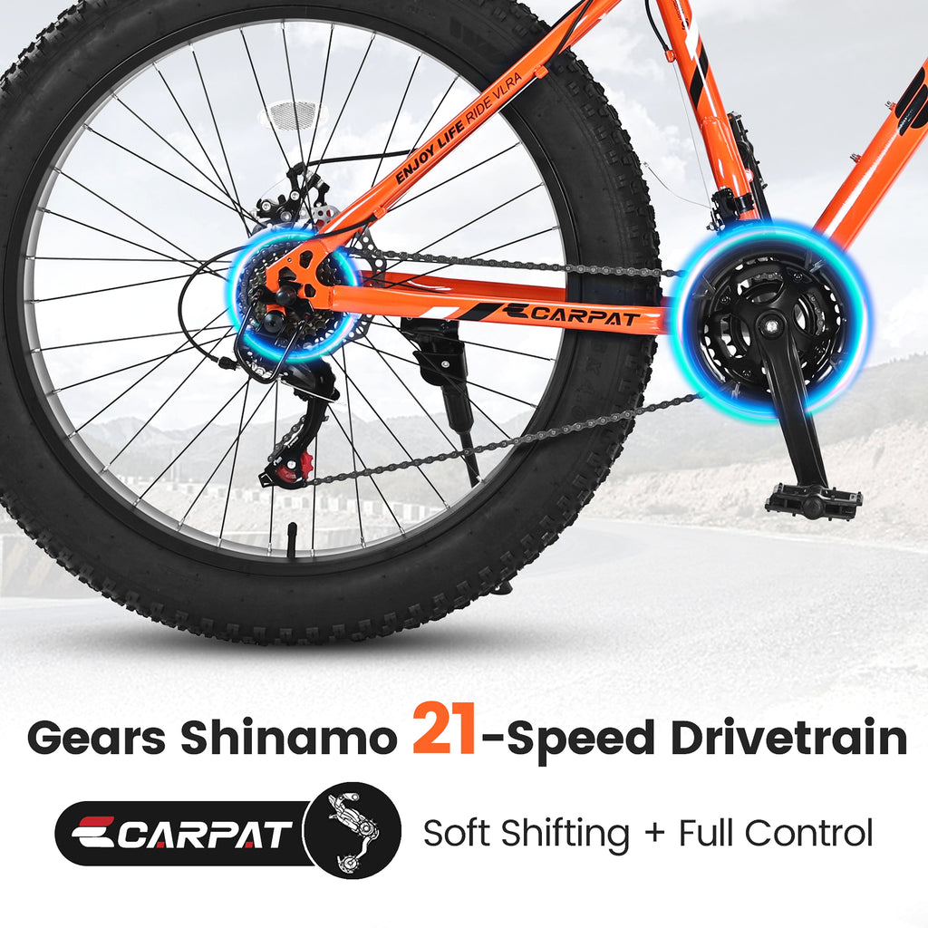 Carpat™ Ruff-Ryde – 26" Fat Tire MTB (Orange, 21-Speed, Full Suspension) - enhanced image 11