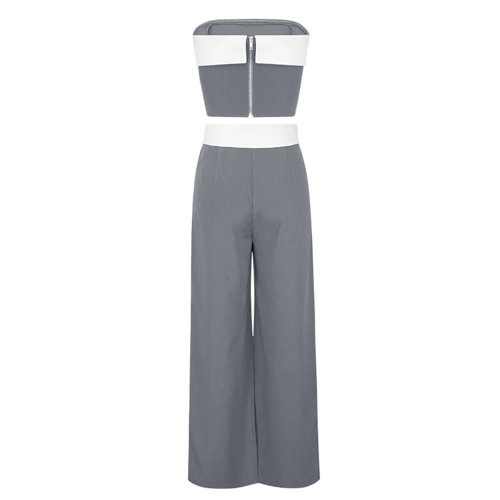 Contrast Color Vest Wide-leg Suit Pants Fashion Casual Two-piece Suit - enhanced image 11