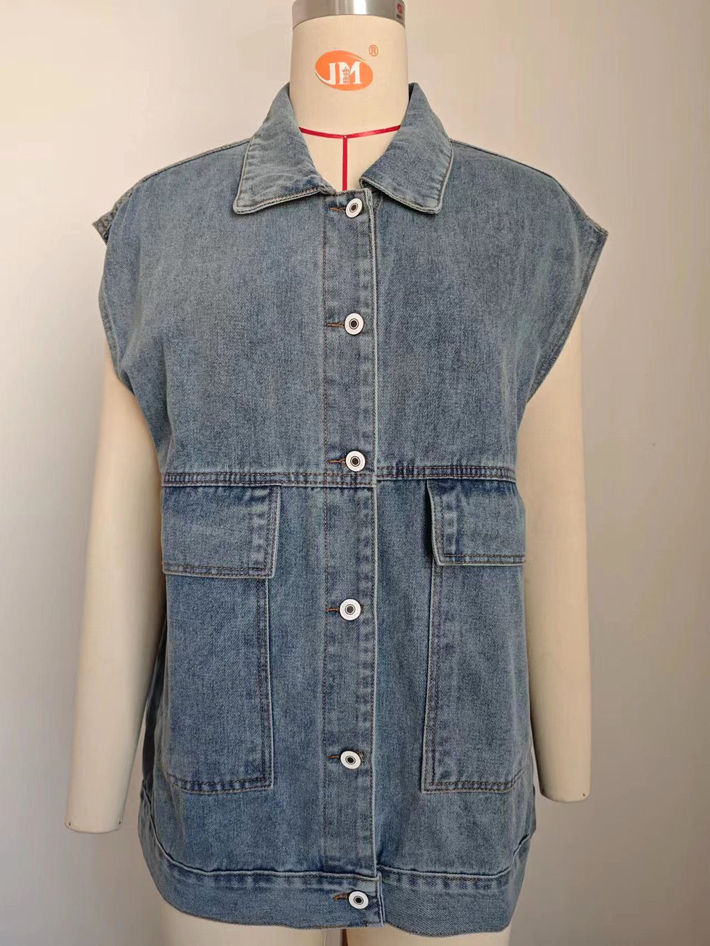 A.1 Denim Vest With Big Pockets Sleeveless Outwear Jacket for Women - enhanced image 11